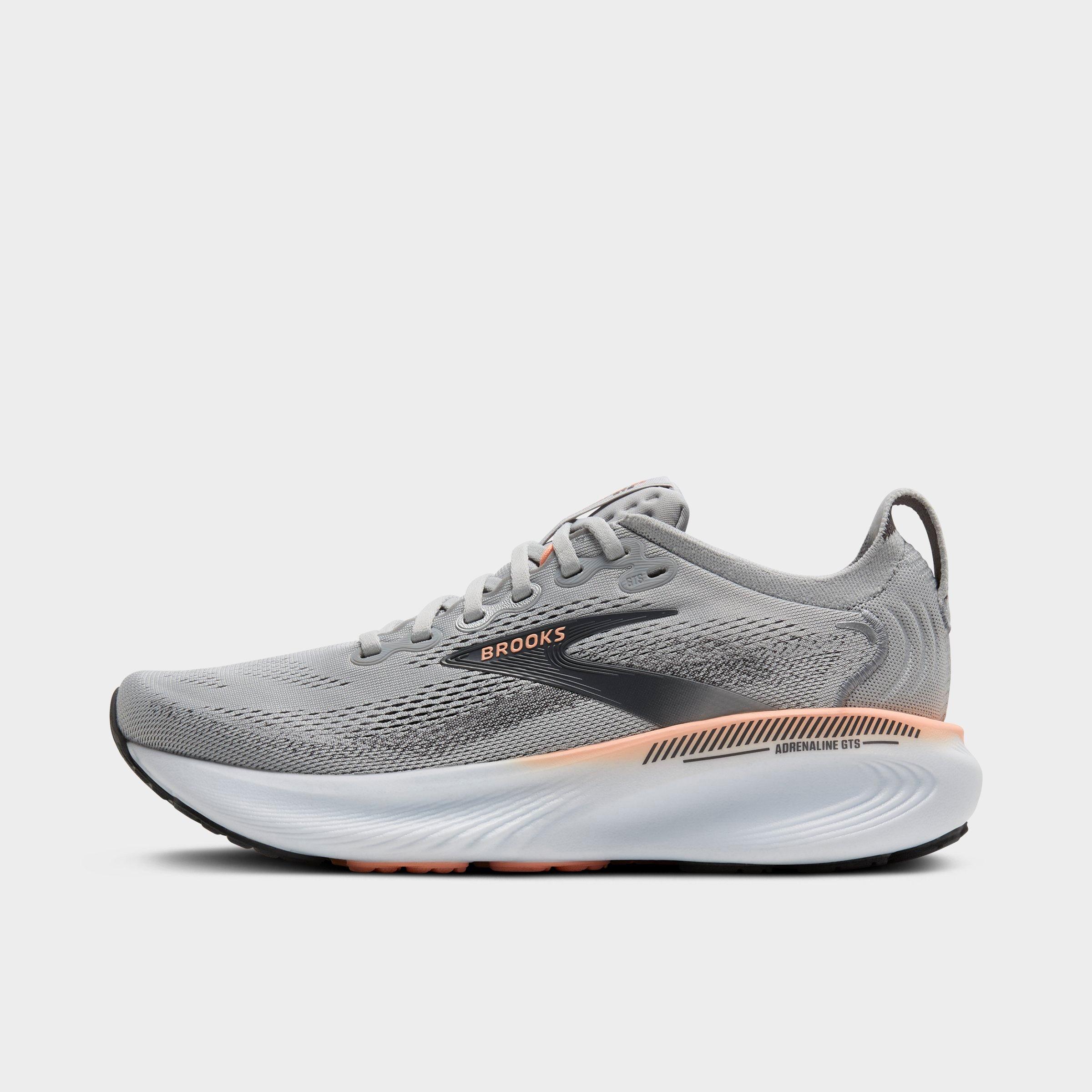 Brooks Women's Adrenaline GTS 25 Running Shoes (Narrow Width) in Grey/Blackened Pearl/Coral Size: 7.5