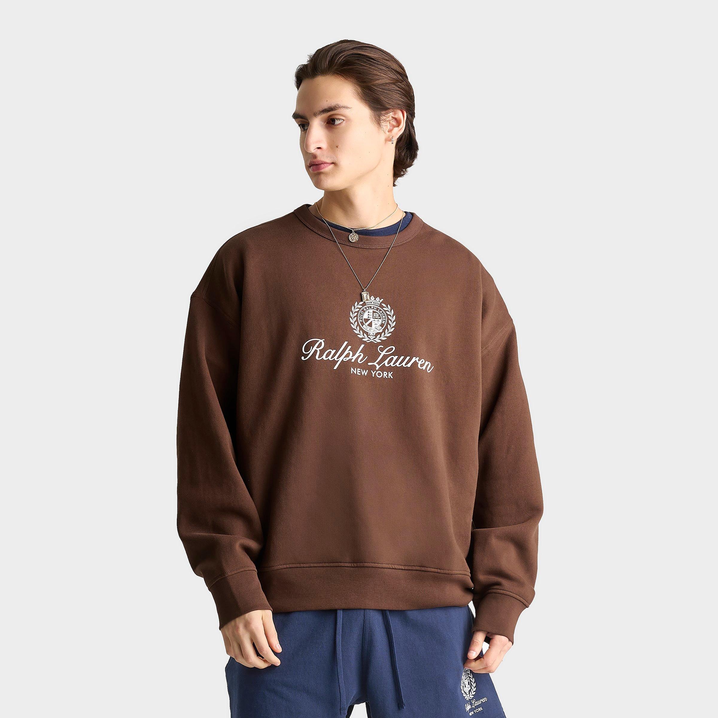 Polo Ralph Lauren Men's Script Crest Logo Fleece Crewneck Sweatshirt in Branch Brown Size: Large