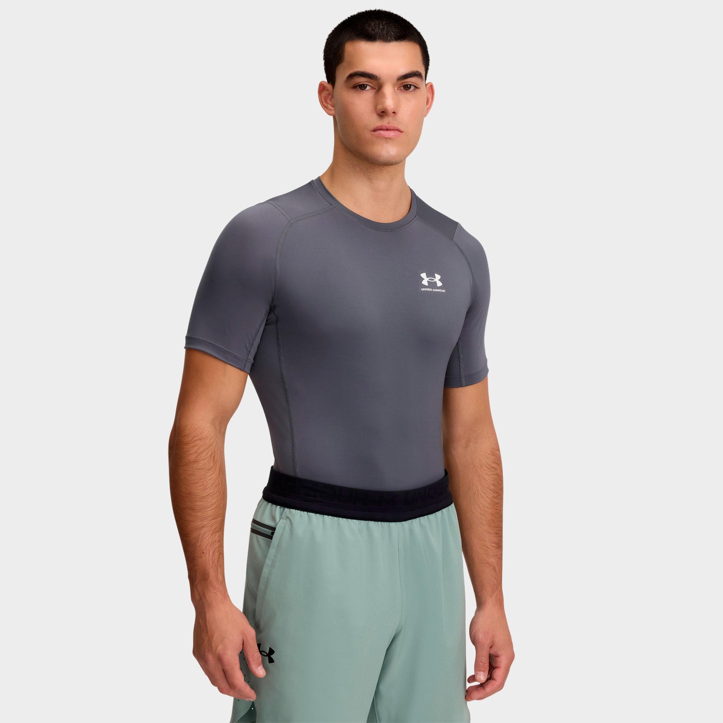 Under Armour Men's HeatGear Short-Sleeve Training Top in Castlerock/White Size: Small