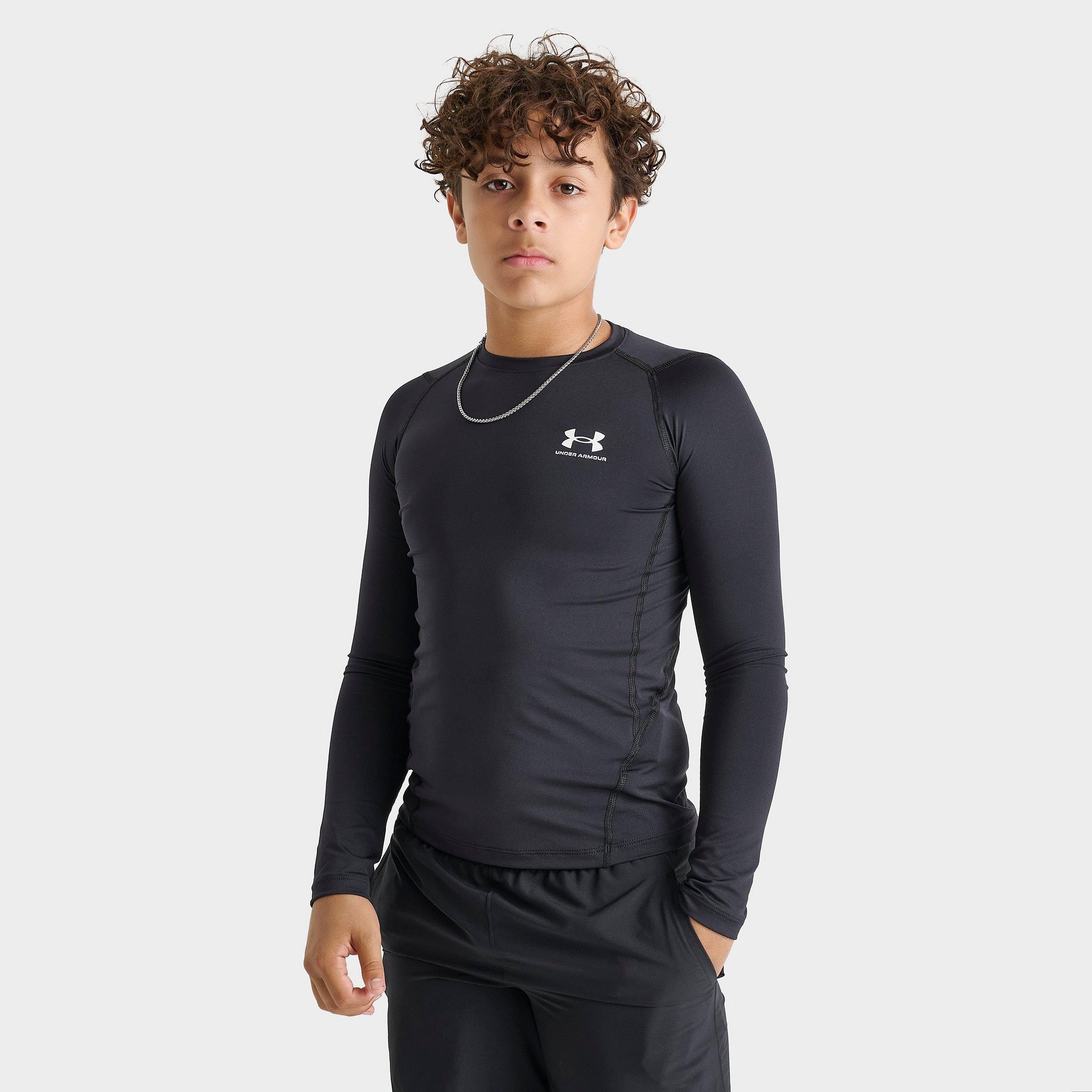 Under Armour Kids Boys Heatgear Armour Long-sleeve Shirt In Black