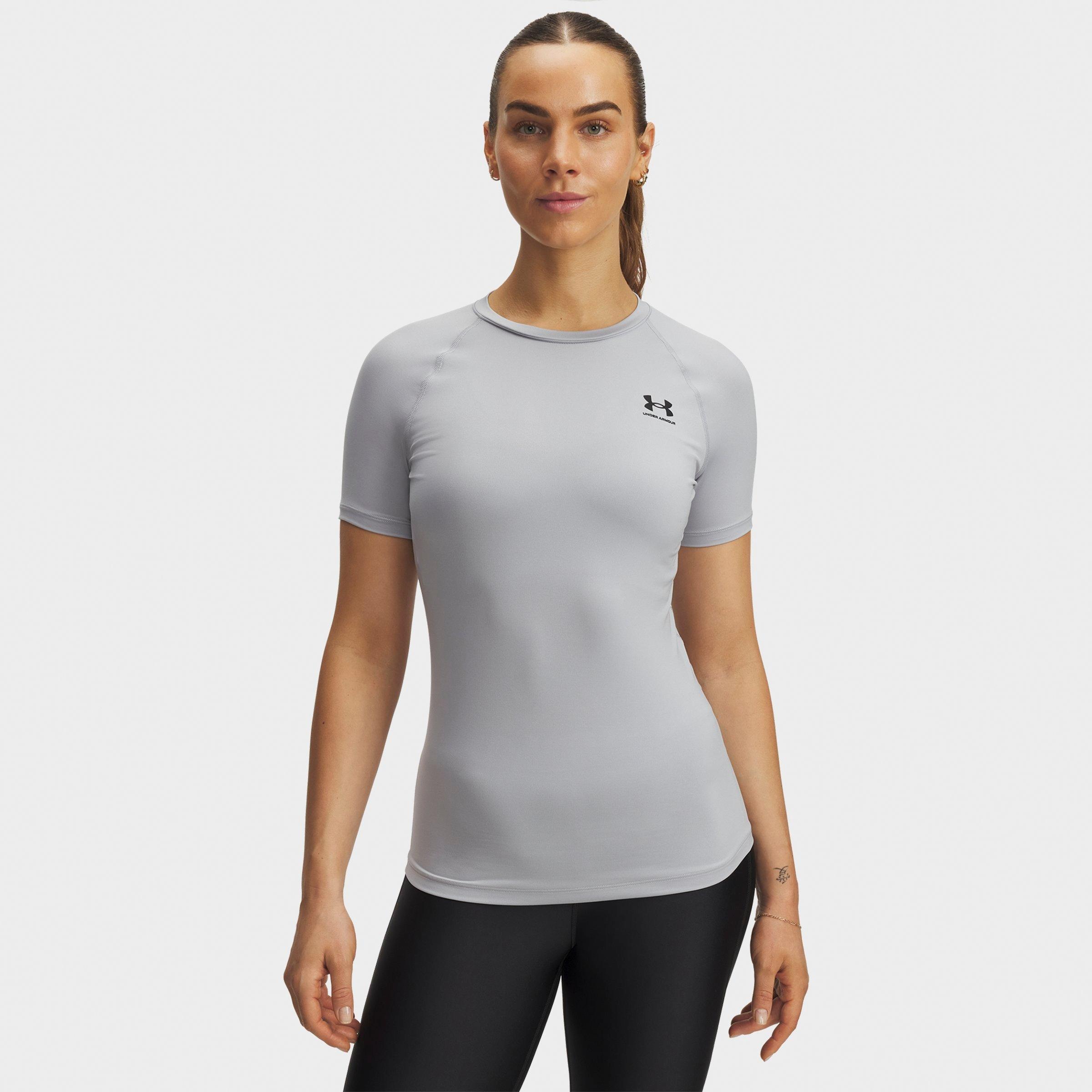 Under Armour Women's HeatGear Compression Short-Sleeve Training Top in Mod Gray/Black Size: 2XL