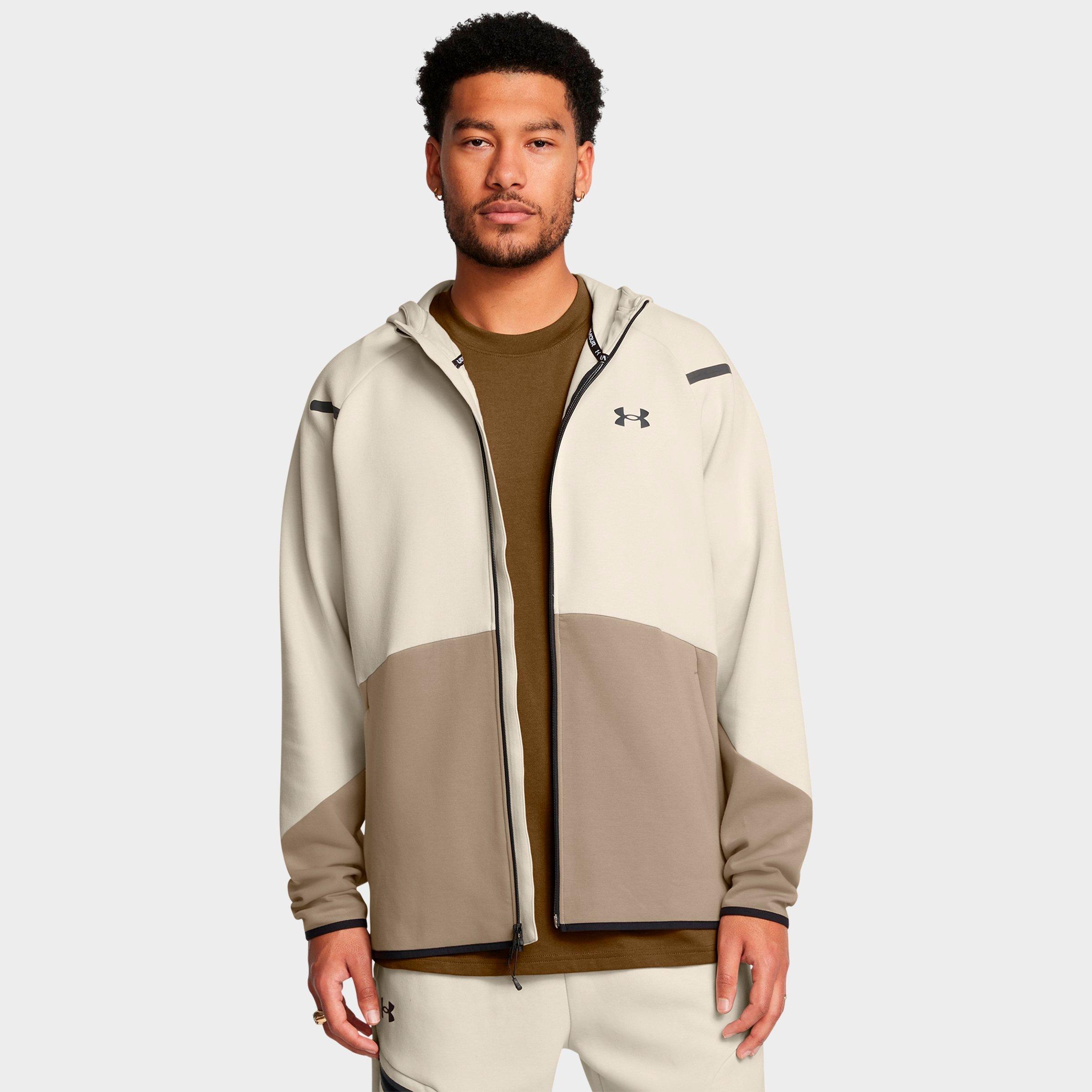 Under Armour Men's Unstoppable Fleece Full-Zip Hoodie in Timberwolf Taupe/Summit White/Black Size: XS