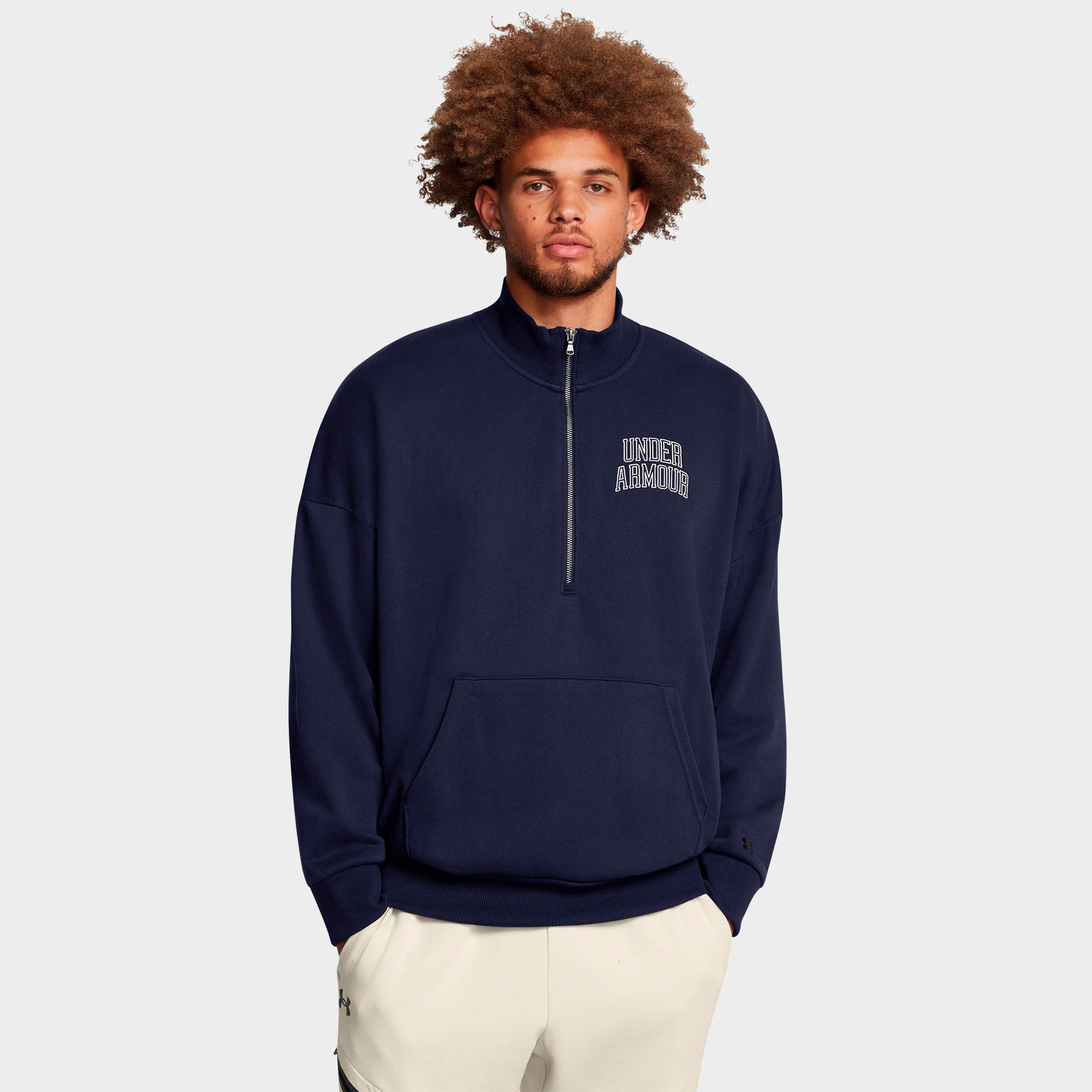 Under Armour Men's UA Icon Heavyweight Terry Oversized Half-Zip Top in Midnight Navy/Summit White Size: XS