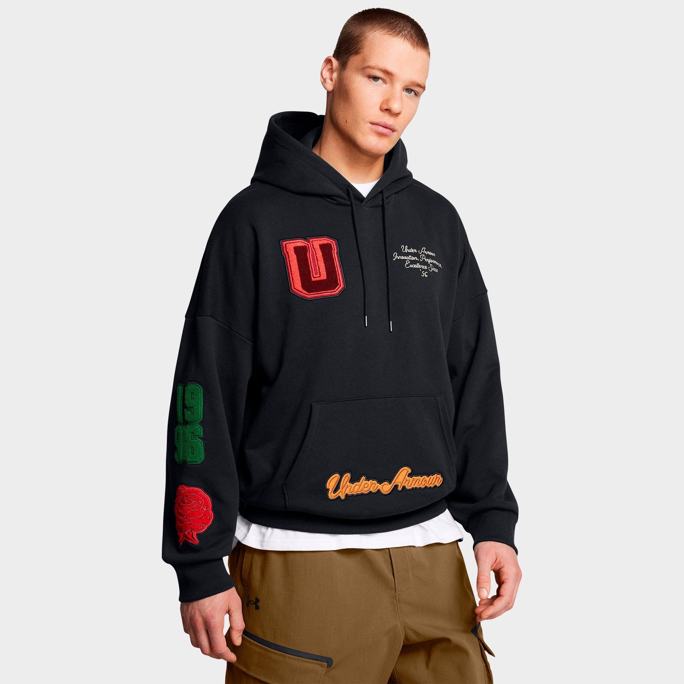Under Armour Men's UA Icon Heavyweight Terry Armour U Oversized Hoodie in Black/Summit White Size: XS