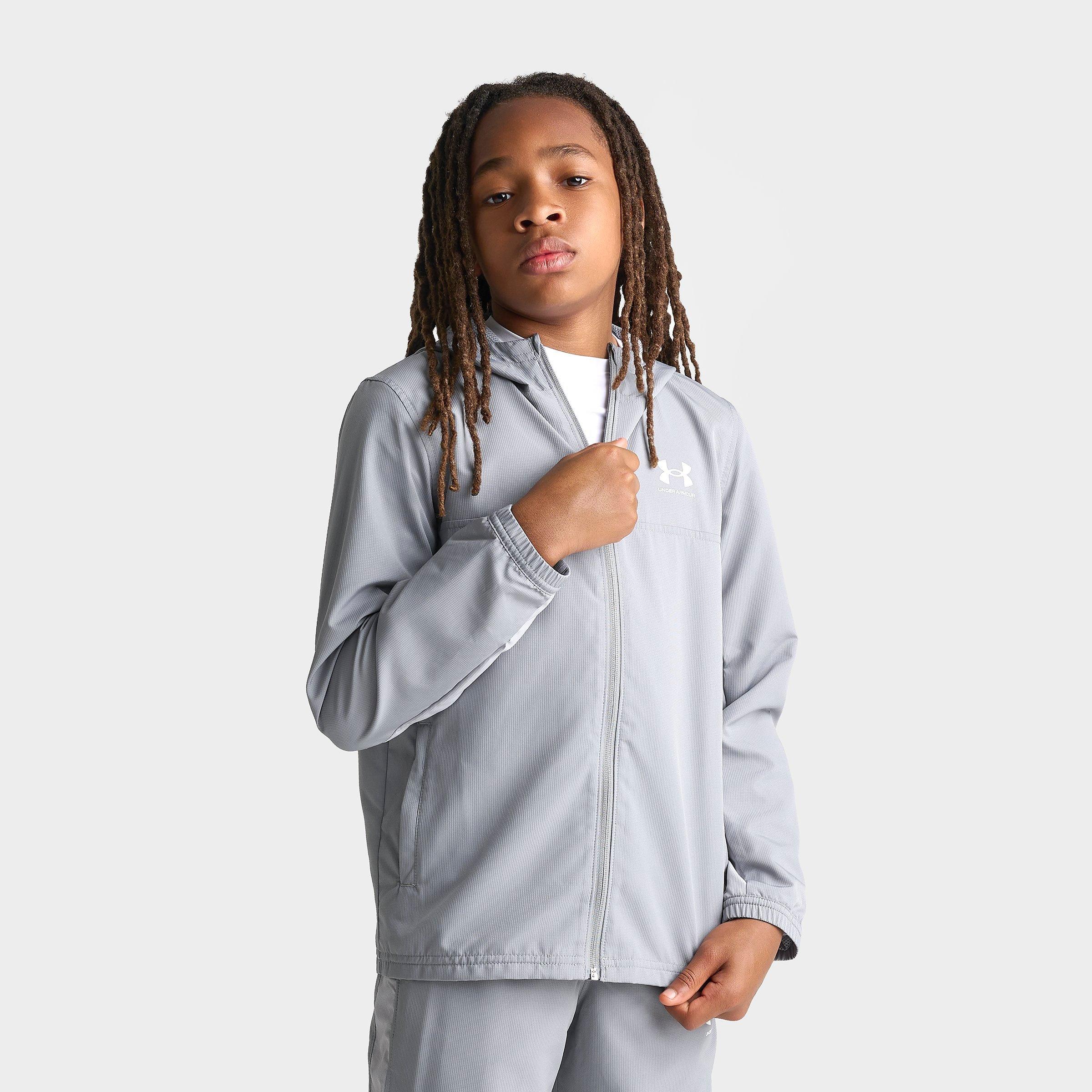 Under Armour Big Kids Rival Full-Zip Woven Jacket in Steel Size: XL