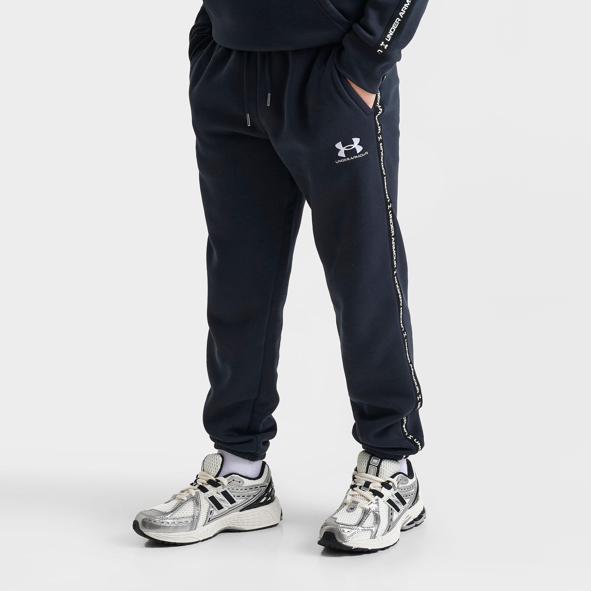 Under Armour Boys Big Kids Icon Fleece Taping Jogger Pants in Black/White Size: Small