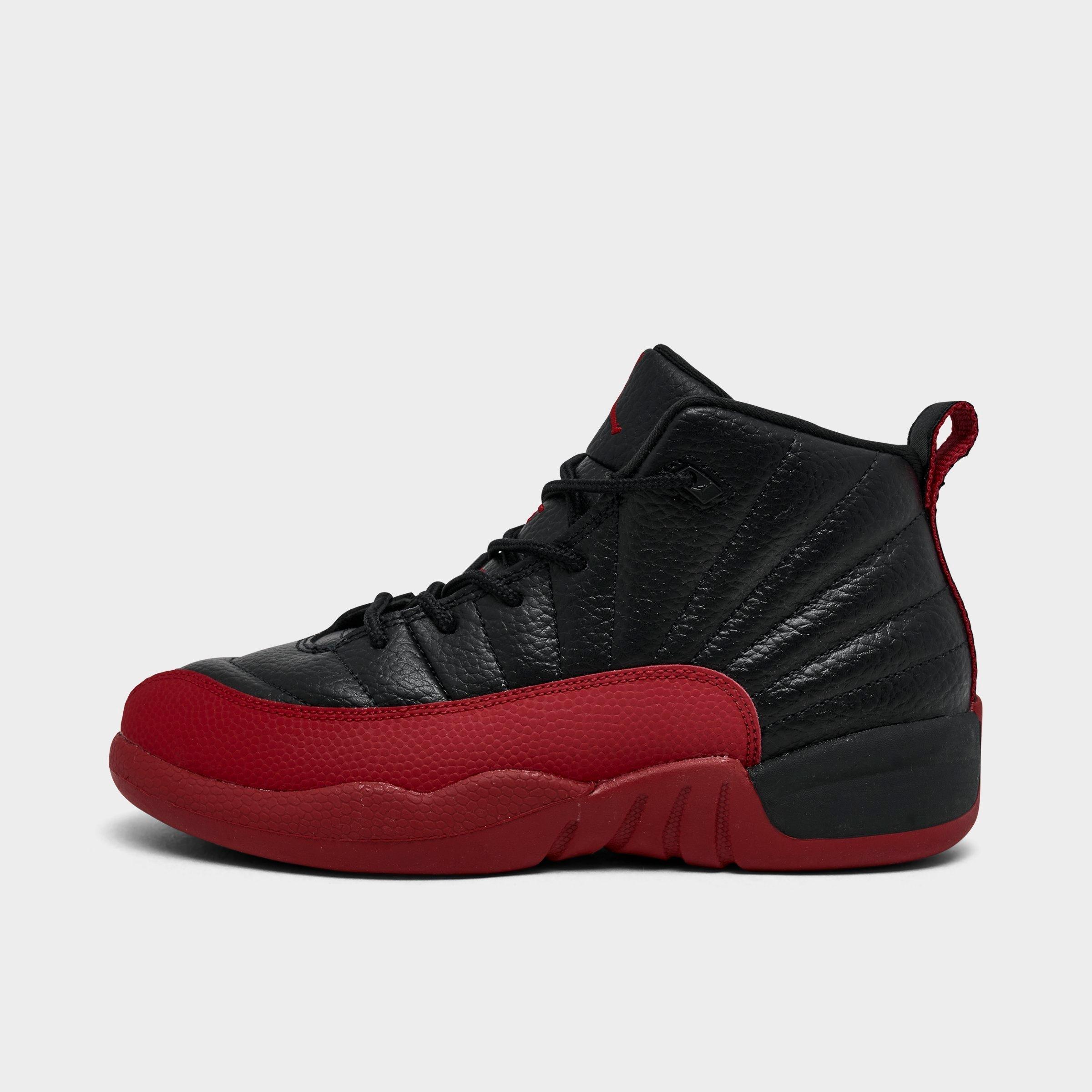 Jordan Little Kids Air Retro 12 Basketball Shoes in BLACK/VARSITY RED Size: 1.0
