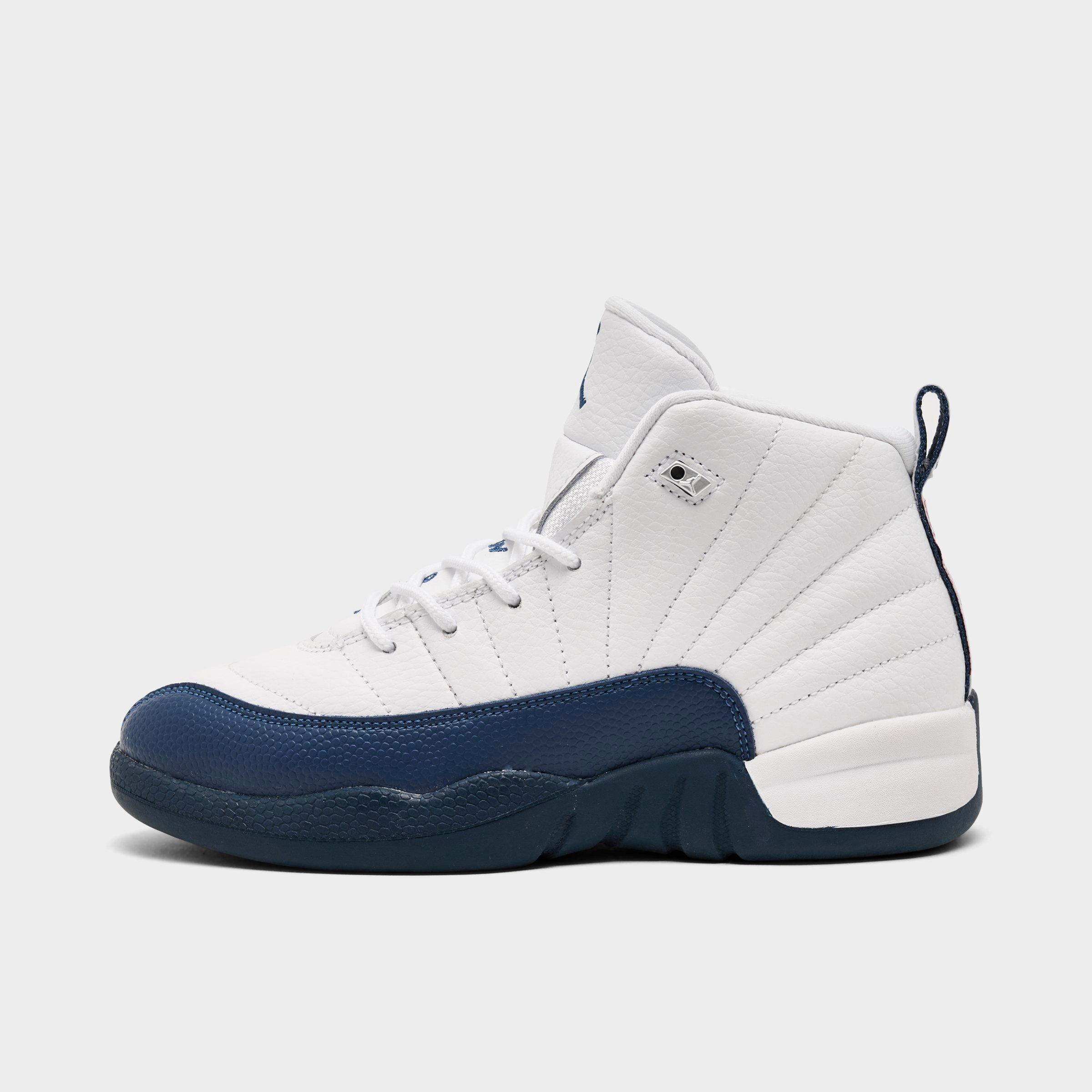 Jordan Little Kids Air Retro 12 Basketball Shoes in White/French Blue/Metallic Silver Size: 1.0