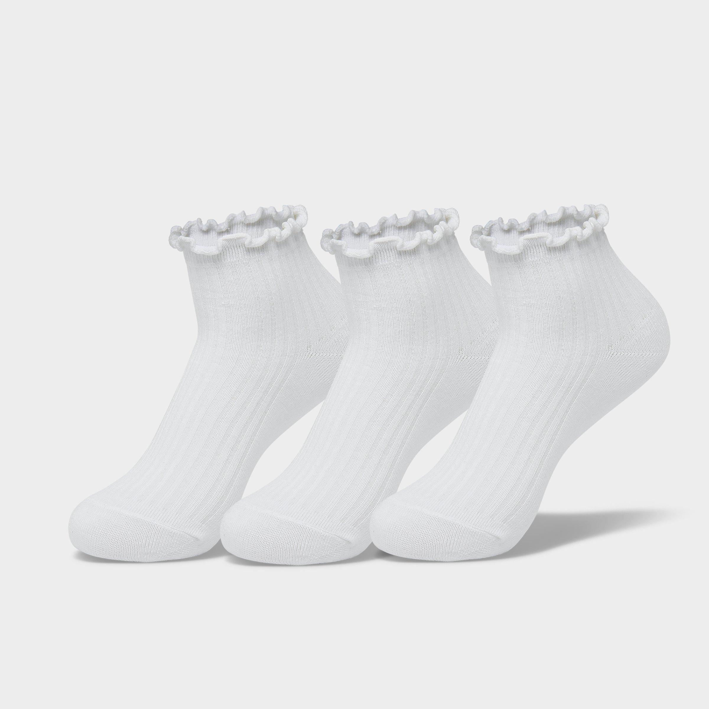 Implus Women's Sof Sole Ruffle Ankle Socks (3-Pack) in White/White Size Medium