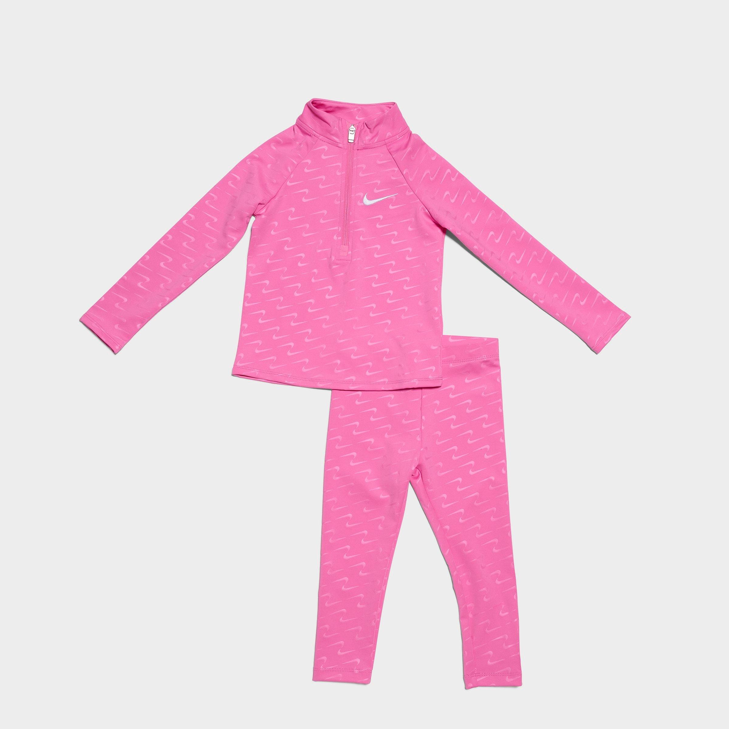 Nike Girls' Infant Swoosh Motion Quarter-Zip and Leggings Tracksuit in Pink/Playful Pink Size 12 M