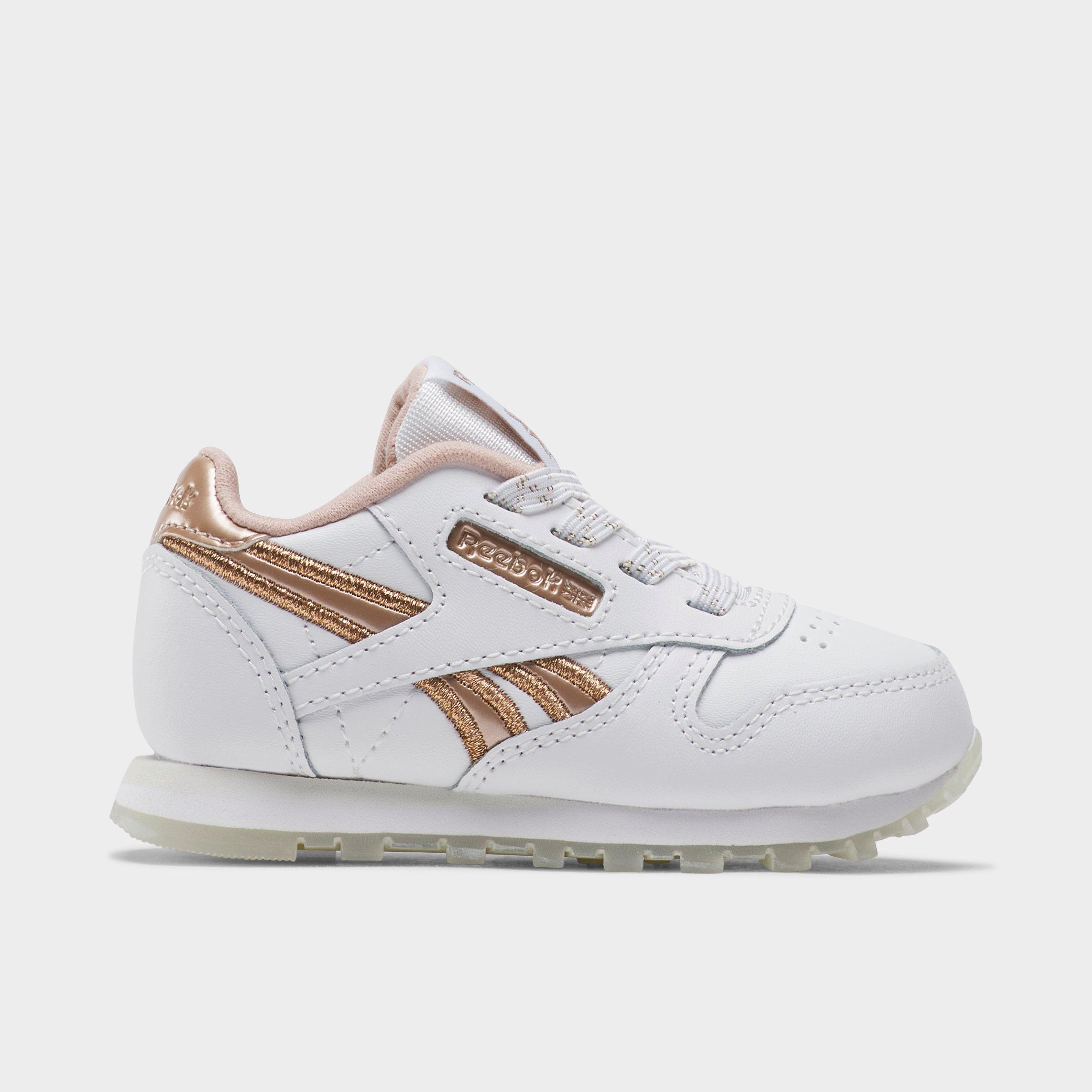 Reebok Girls' Toddler Classic Leather Casual Shoes in White/Rose Gold Size: 4.5