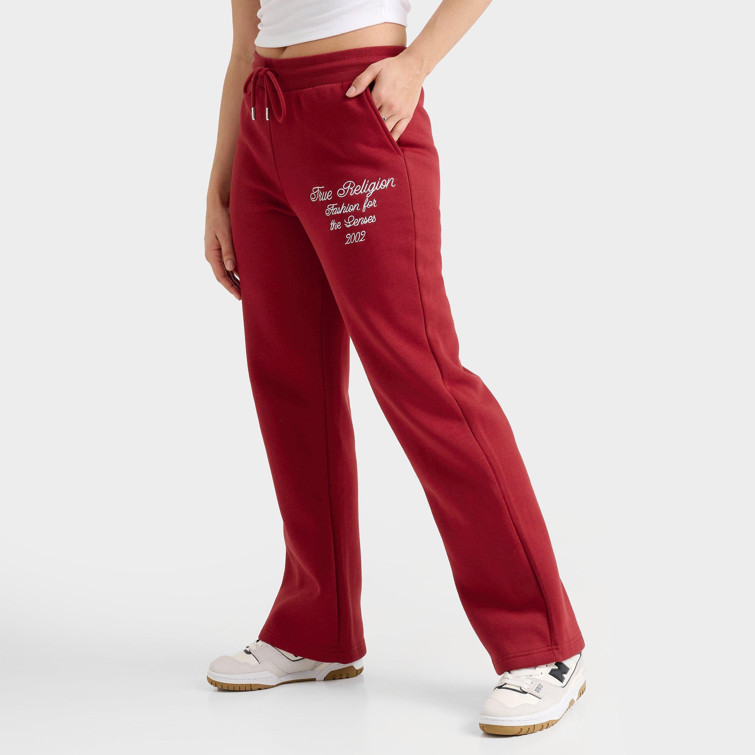 True Religion Women's Varsity Fleece Wide Leg Jogger Pants in Red Dahlia Size: XS