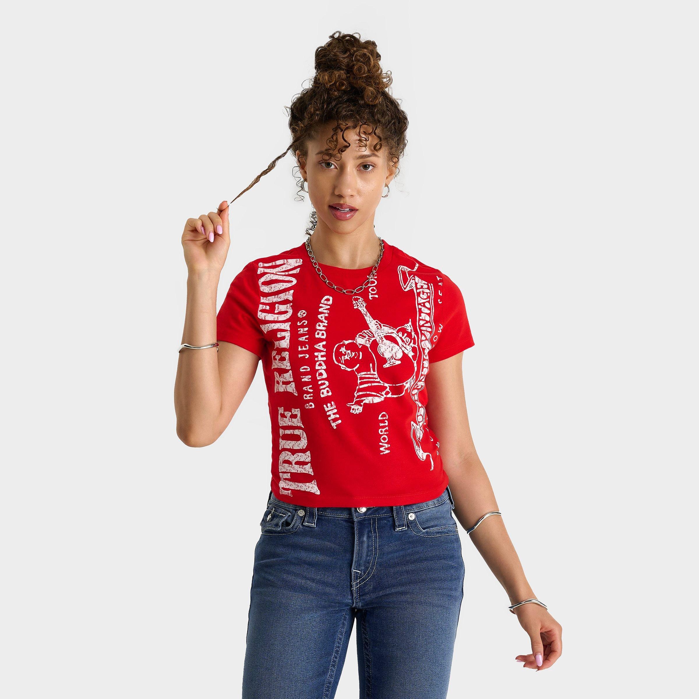 True Religion Women's Heritage Baby T-Shirt in Flame Scarlet Size: XS