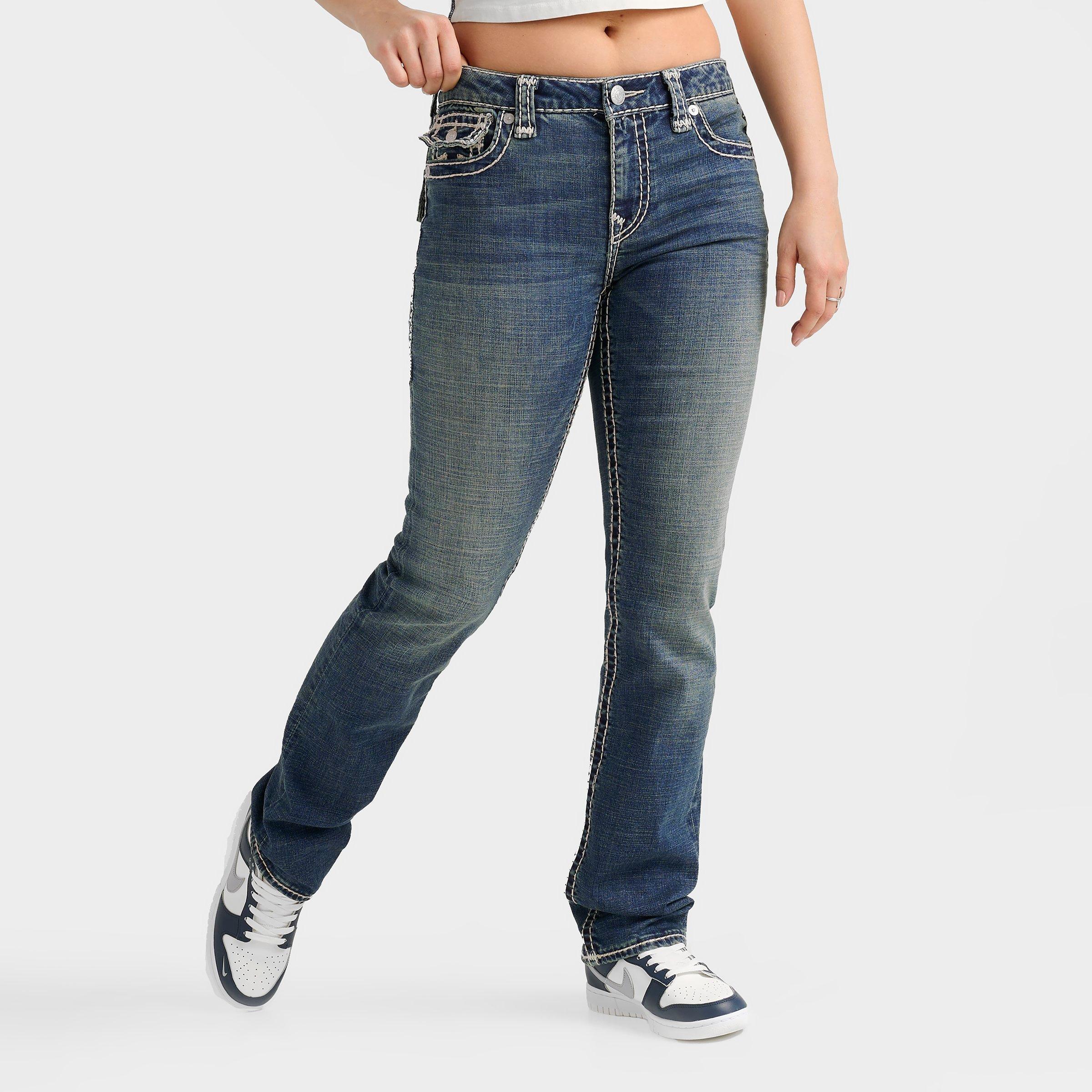 True Religion Women's Billie Super T Mid-Rise Straight Jeans in Blue/Dark Wash Size 30 Cotton/Polyester/Denim