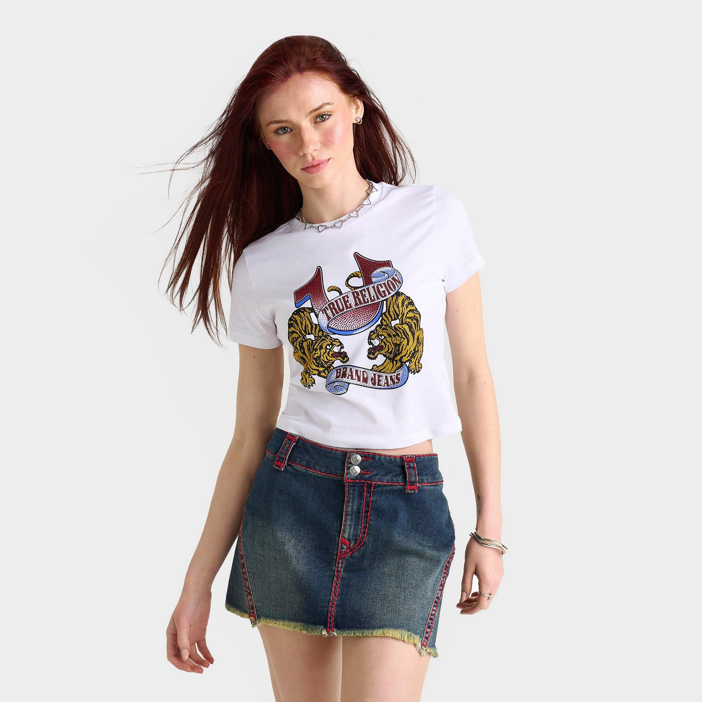 TRUE RELIGION TRUE RELIGION WOMEN'S CRYSTAL TIGER SHORT-SLEEVE T-SHIRT 