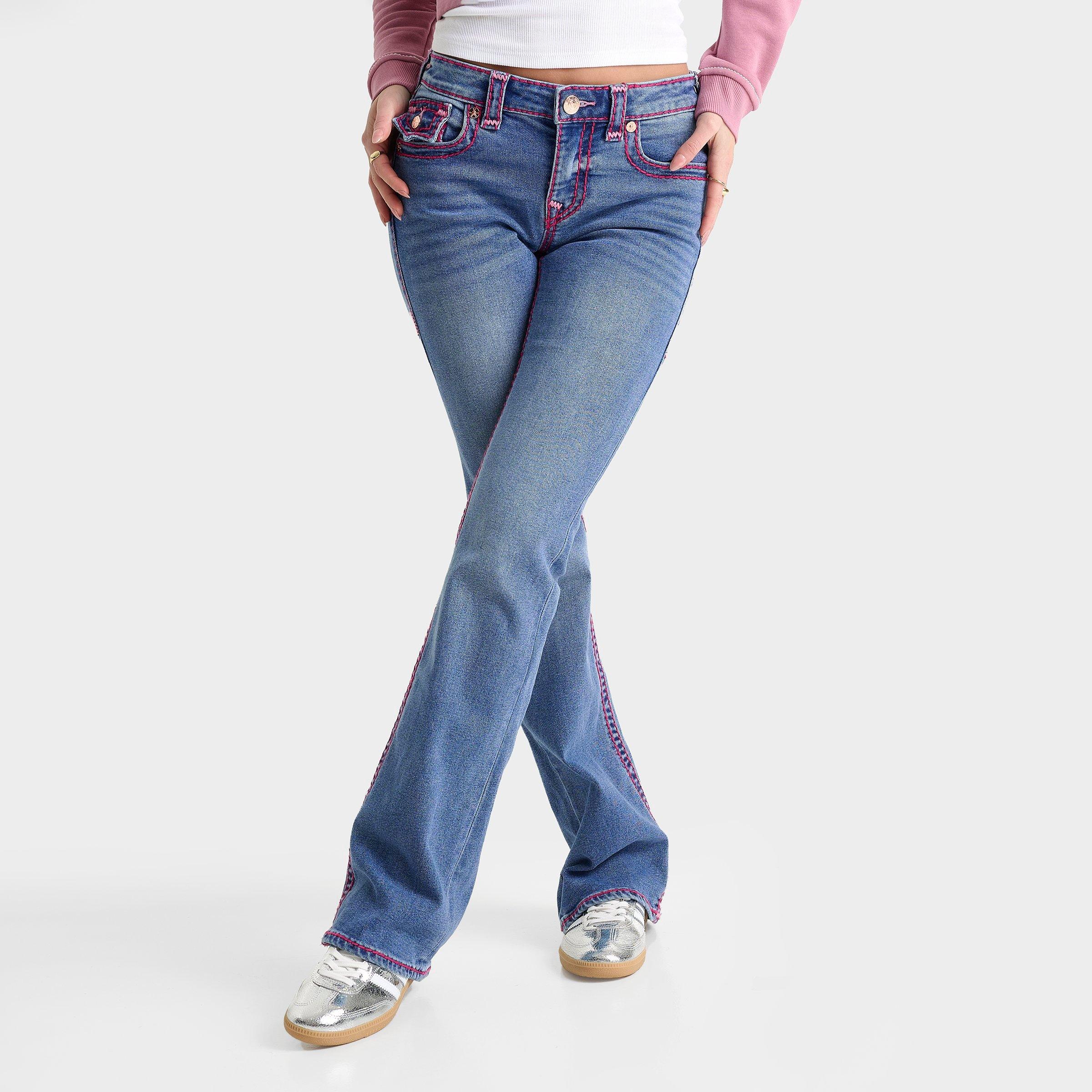 True Religion Women's Becca Super T Mid-Rise Bootcut Jeans in Indigo/Pink Size: 24