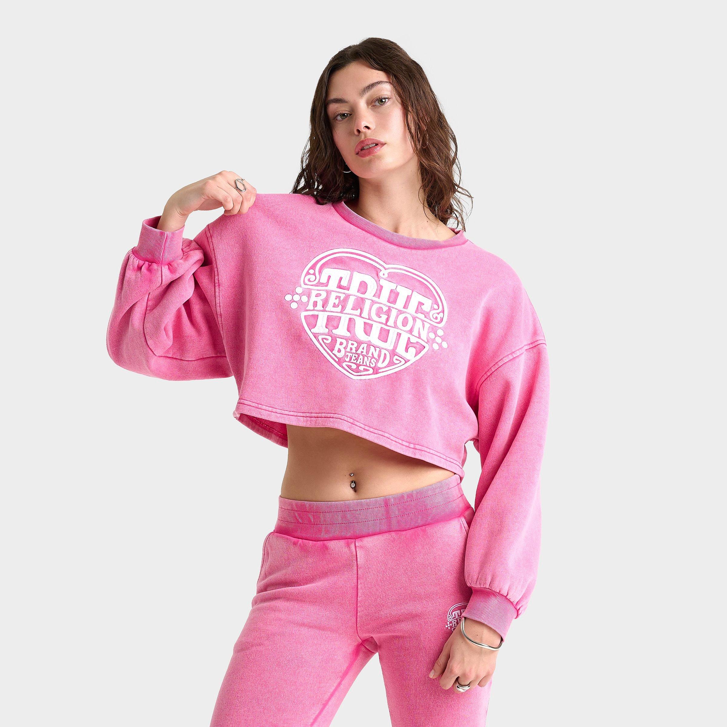 True Religion Women's Washed Heritage Dolman Crewneck Sweatshirt in Hot Pink Size: XL