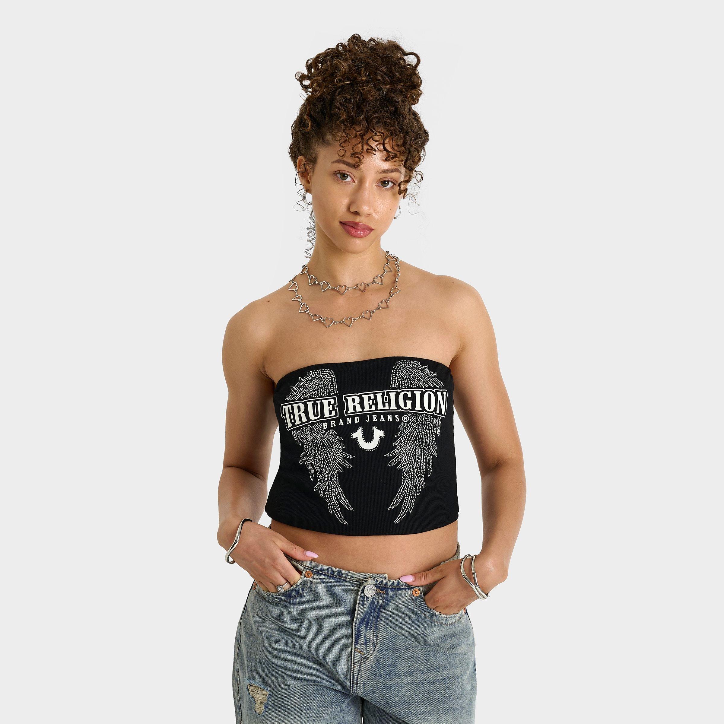 True Religion Women's Crystal Wing Ribbed Tube Top in Jet Black Size: XS