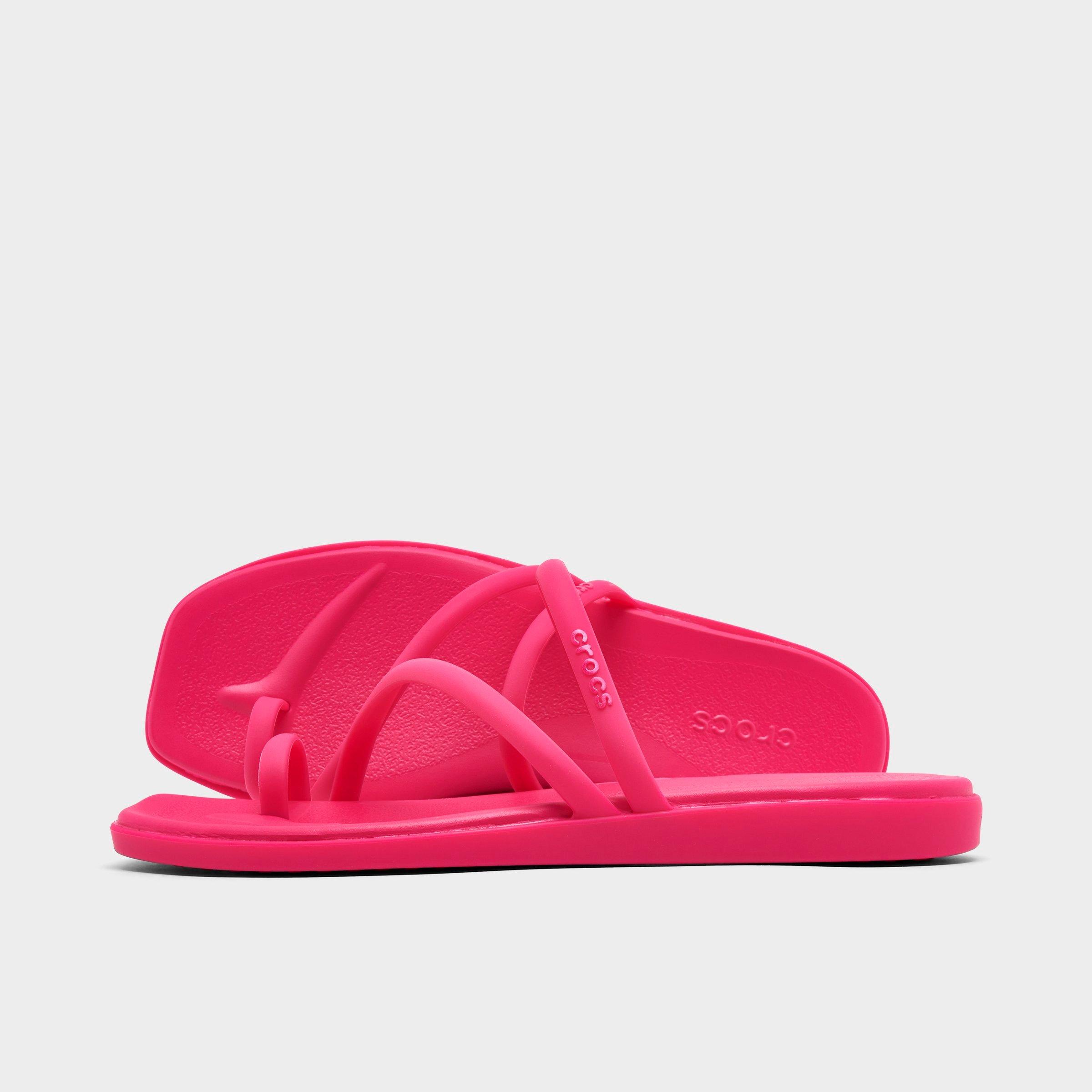 Crocs Women's Miami Metallic Toe Loop Sandals in Pink/Dragon Fruit Size 6