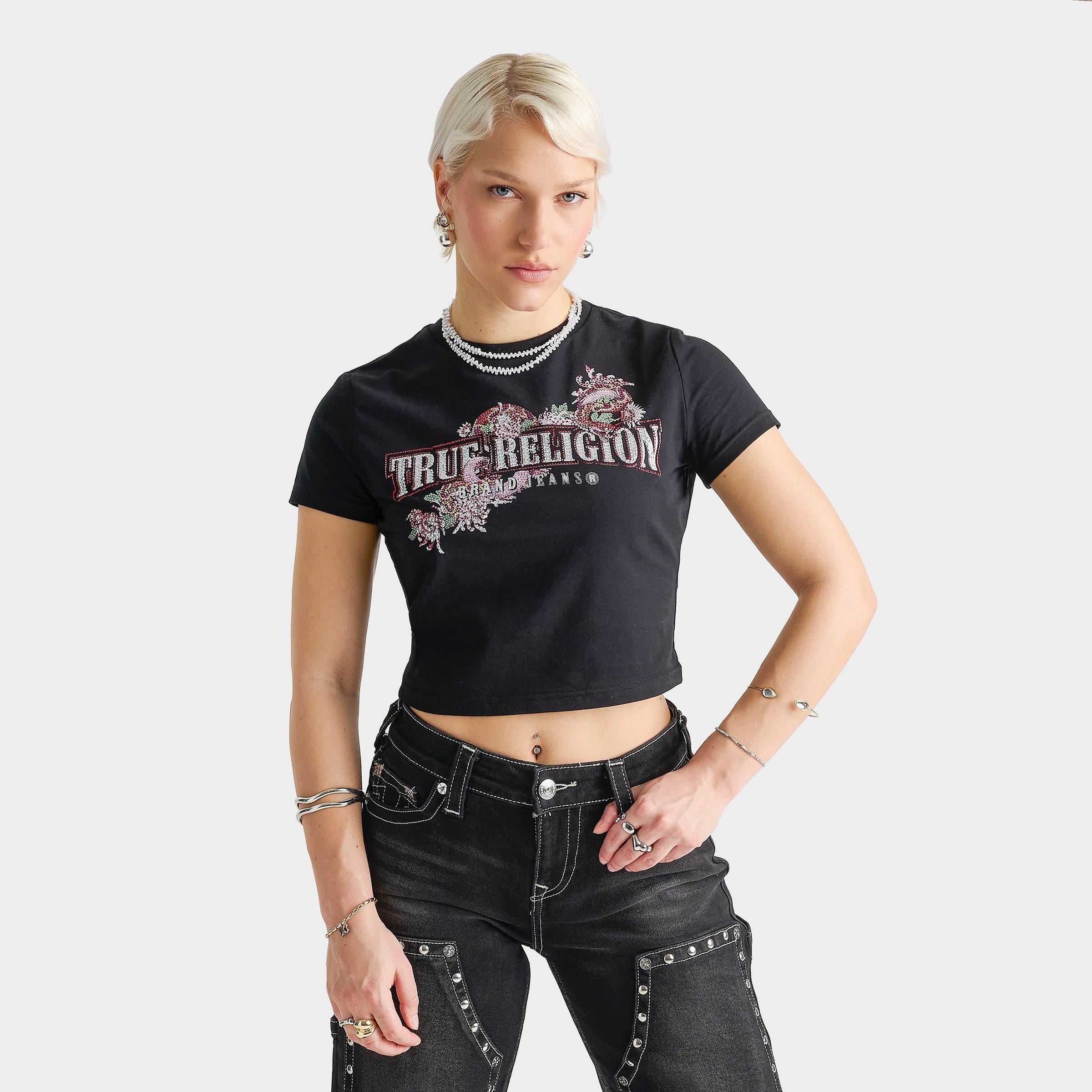 True Religion Women's Crystal Snake Baby T-Shirt in Black Size: XS