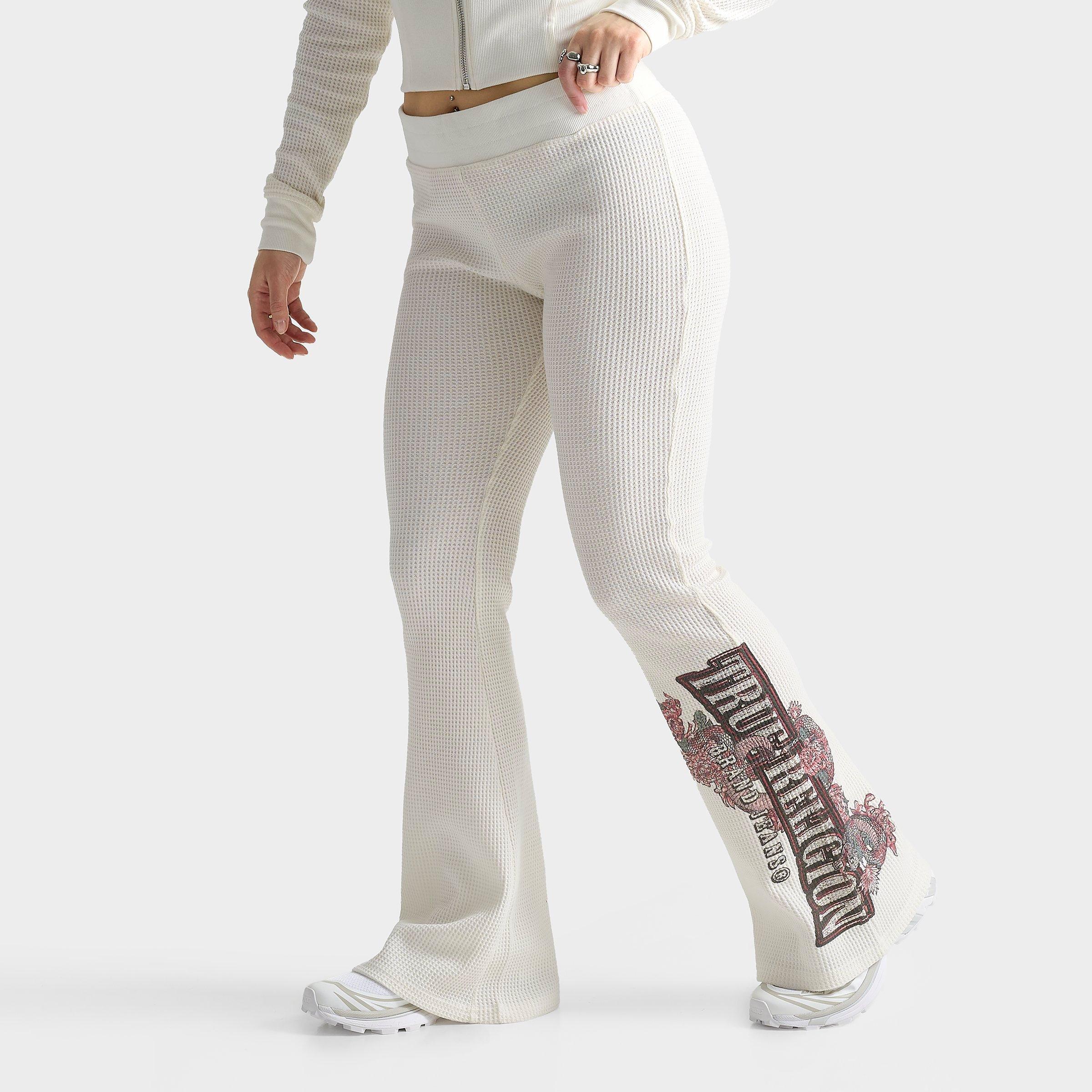 True Religion Women's Waffle Knit Flared Pants in Cream Size: XS