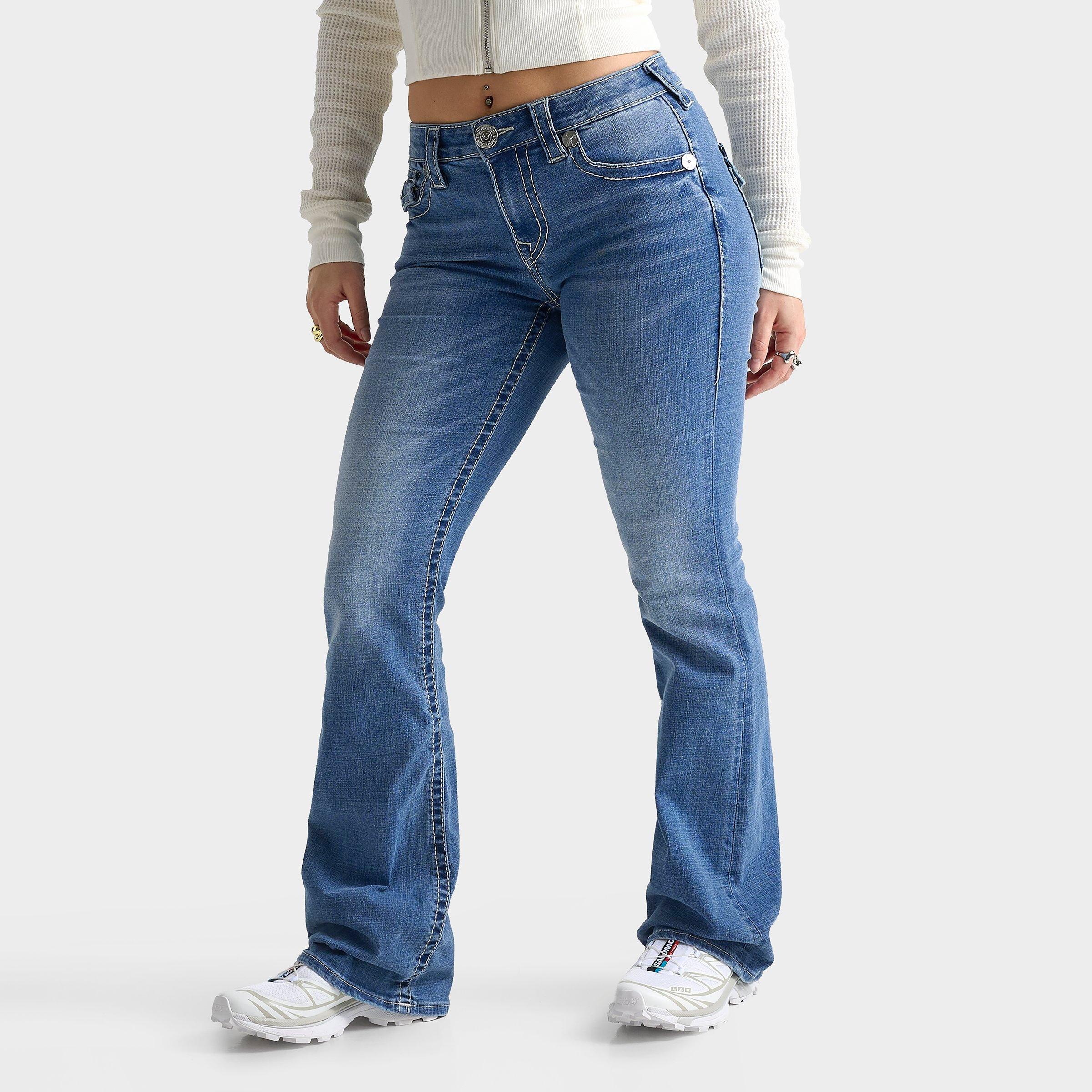True Religion Women's Becca Big T Tattoo Flap Mid-Rise Bootcut Jeans in Low Tide Size: 24