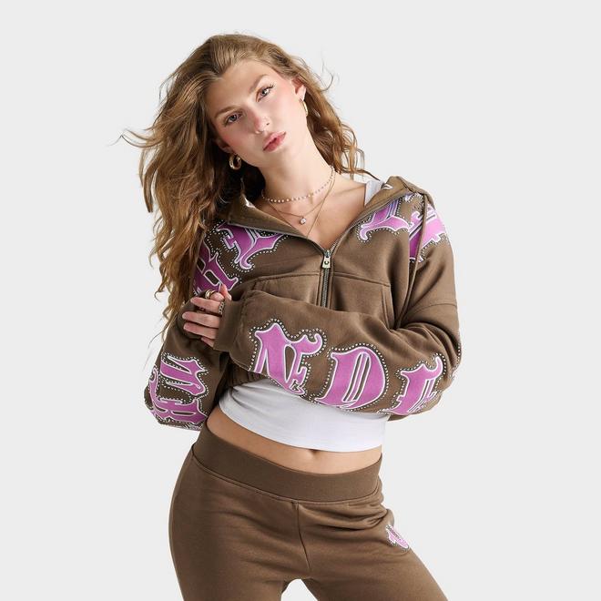 Women's True Religion Crystal Relaxed Girlfriend Full-Zip Hoodie