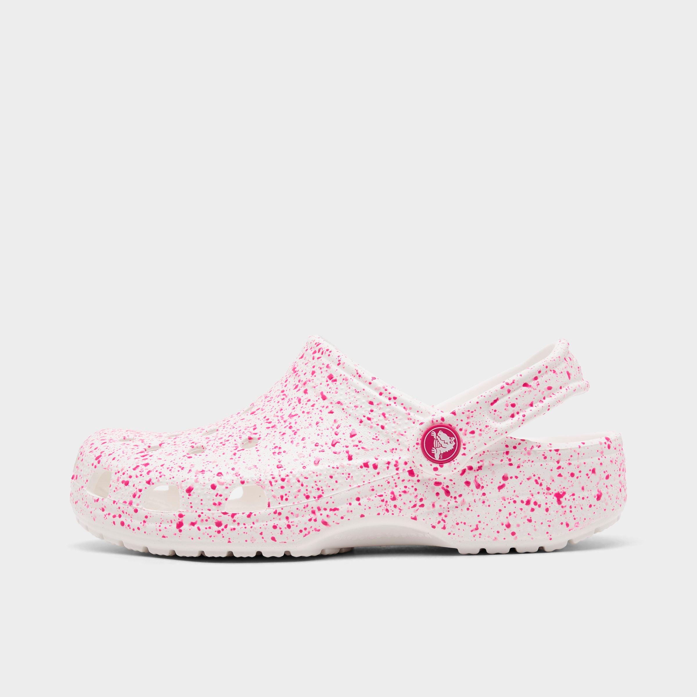 Crocs Girls' Big Kids' Paint Splatter Classic Clog Shoes in Pink/White Size 5.0