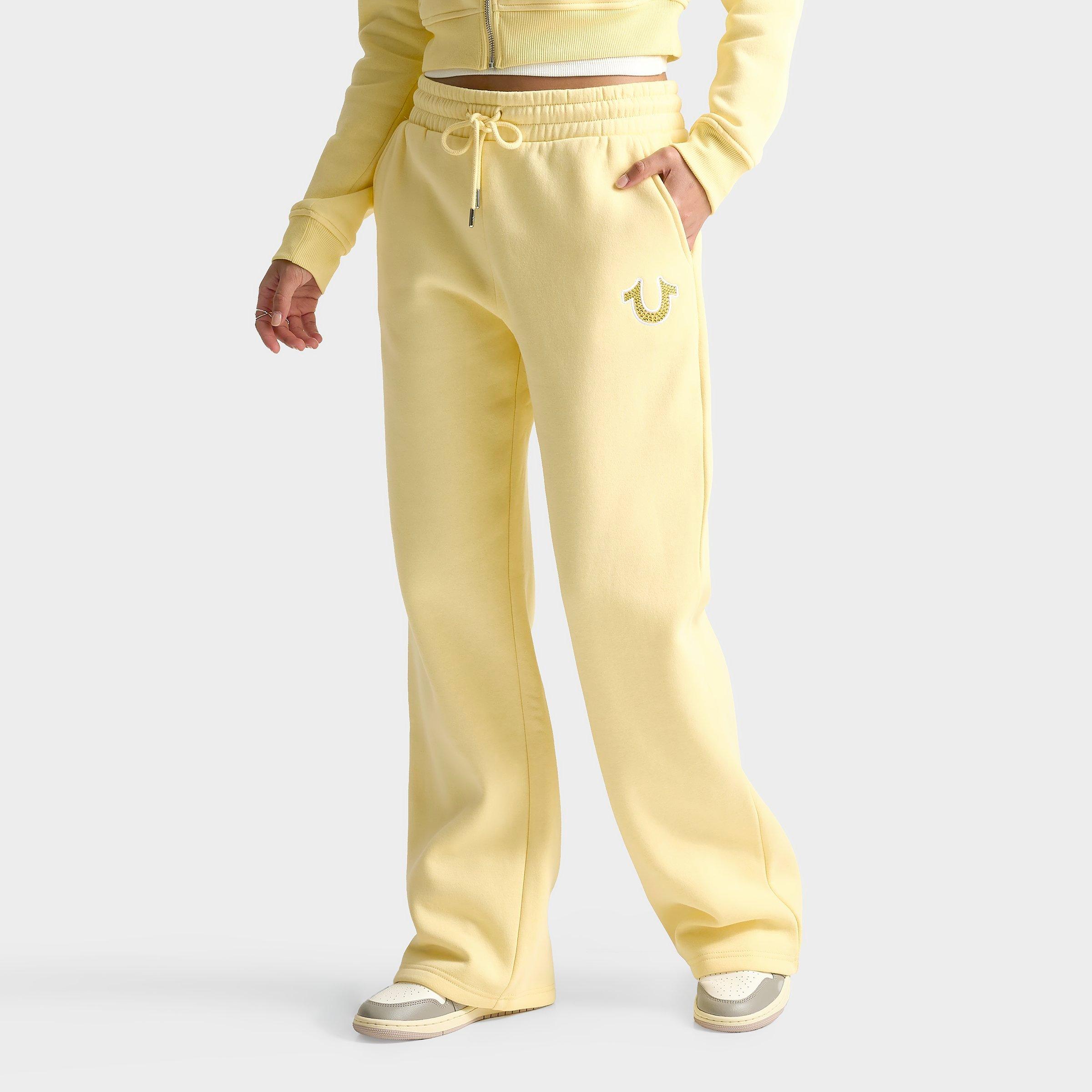 True Religion Women's Crystal Script Wide-Leg Jogger Pants in Lemon Meringue Size: XS