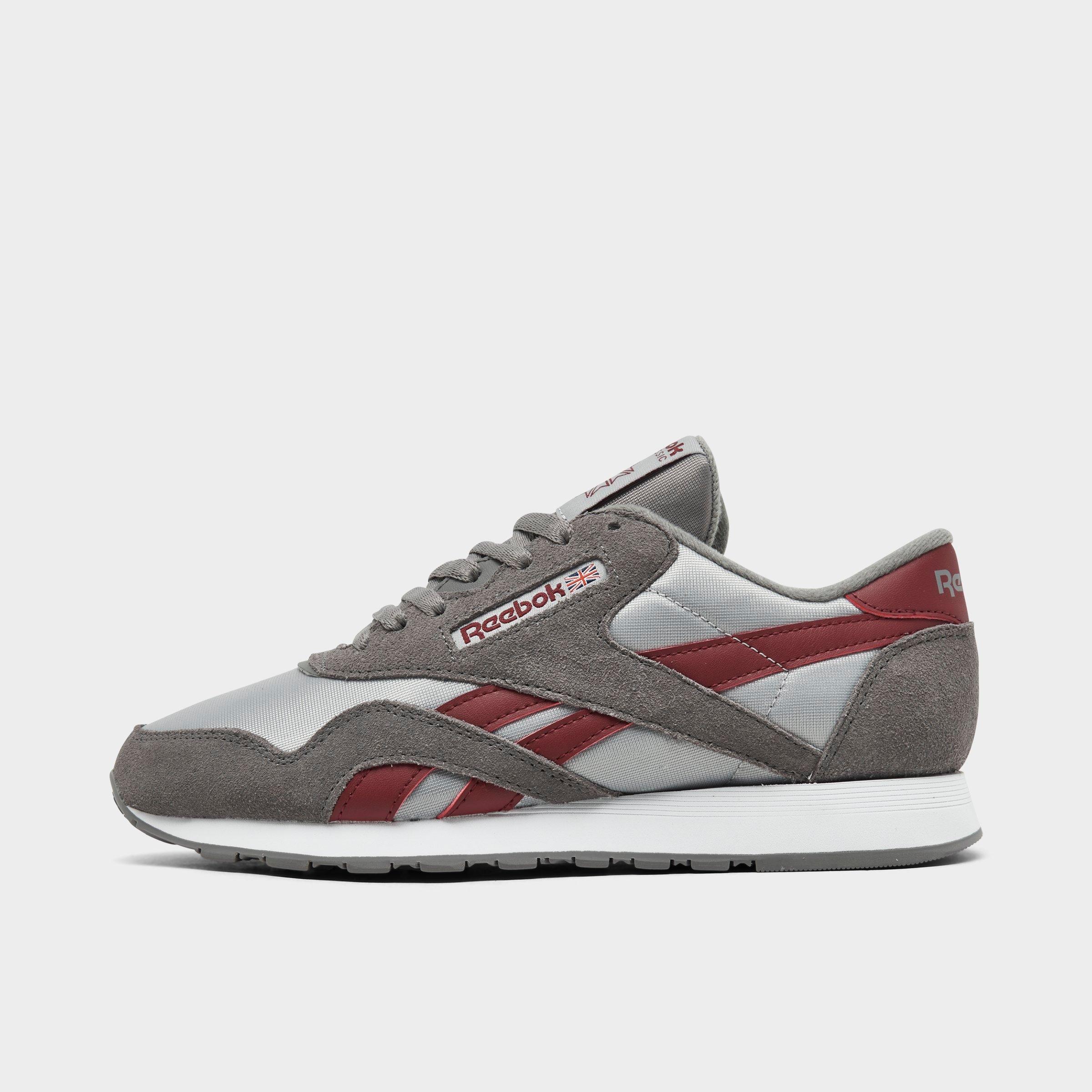 Reebok Men's Classic Nylon Casual Shoes in Overcast Grey/Classic Burgundy/Grey Size: 7.5