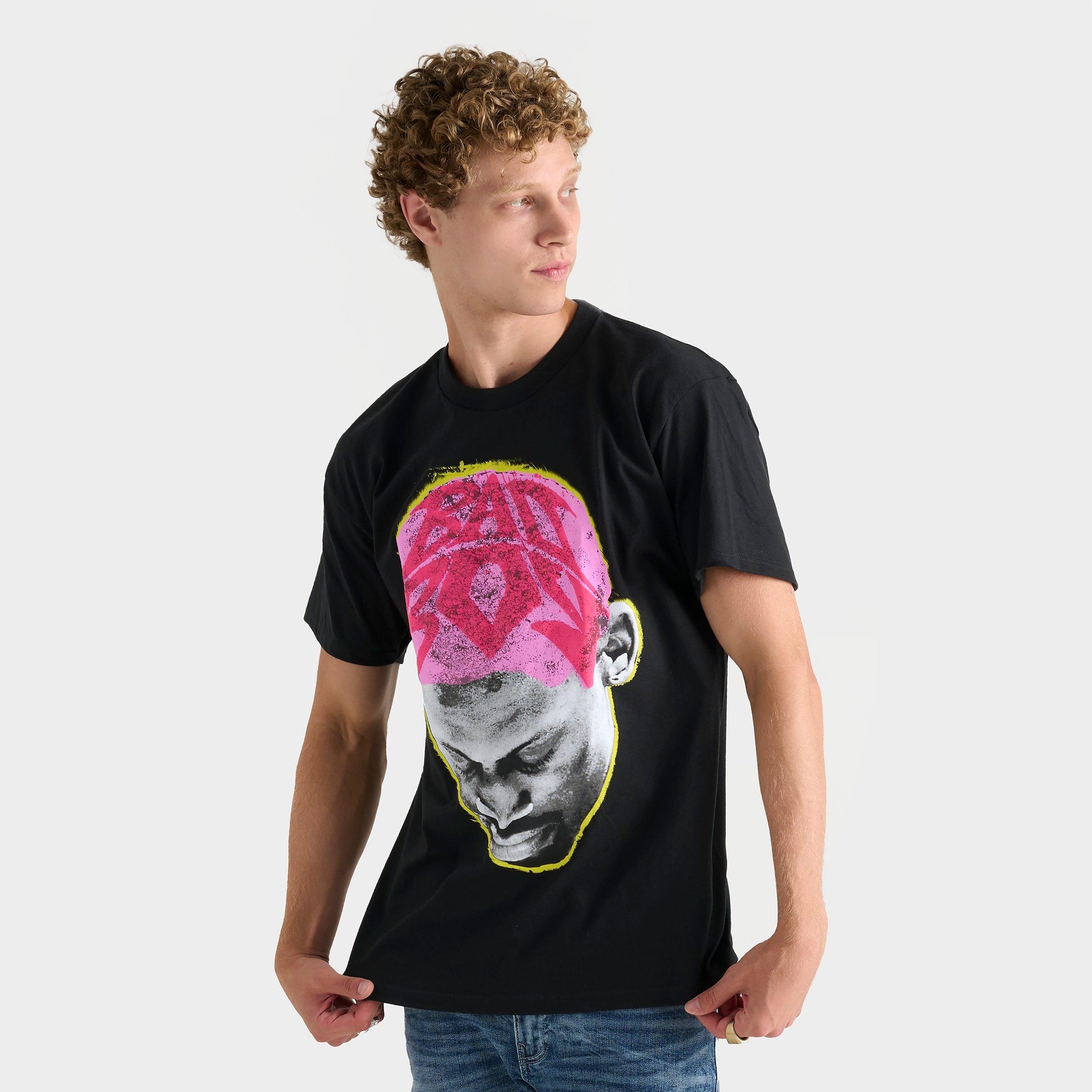 Graphic Tees Dennis Rodman Big Head Graphic T-Shirt in Black/Black Size 2XL 100% Cotton