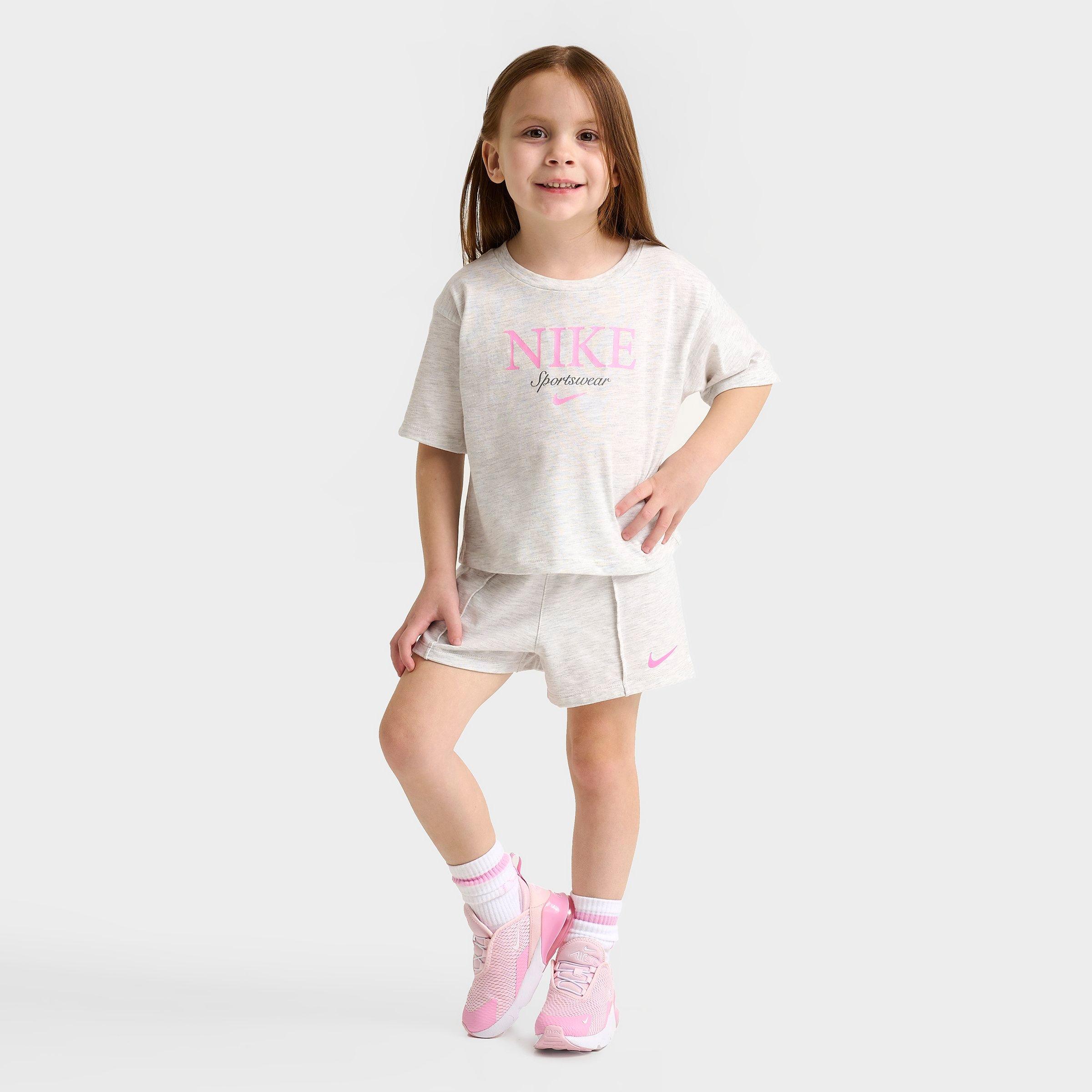 Nike Girls' Toddler Sportswear T-Shirt and Shorts Set in Light Heather Grey Size: 2T