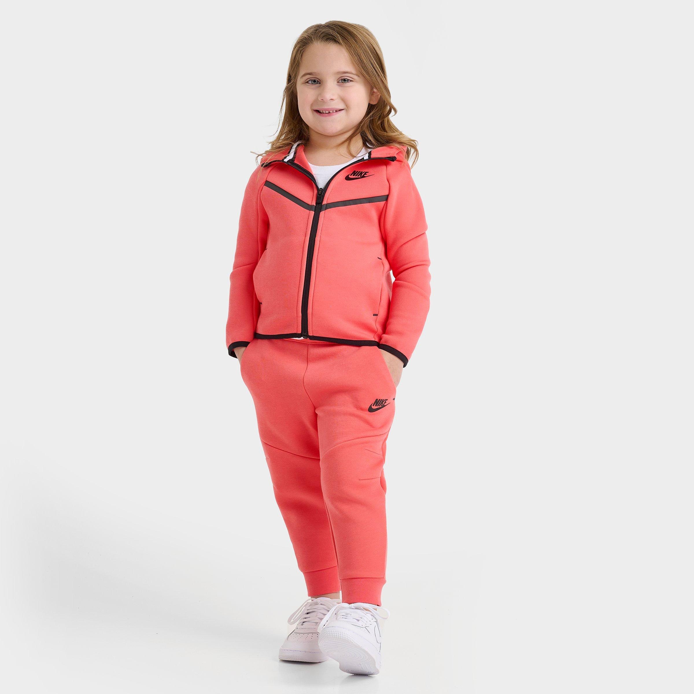 Nike Girls' Toddler Tech Fleece Full-Zip Hoodie Set in Orange/Magic Ember Size 3 T Cotton/Polyester/Fleece