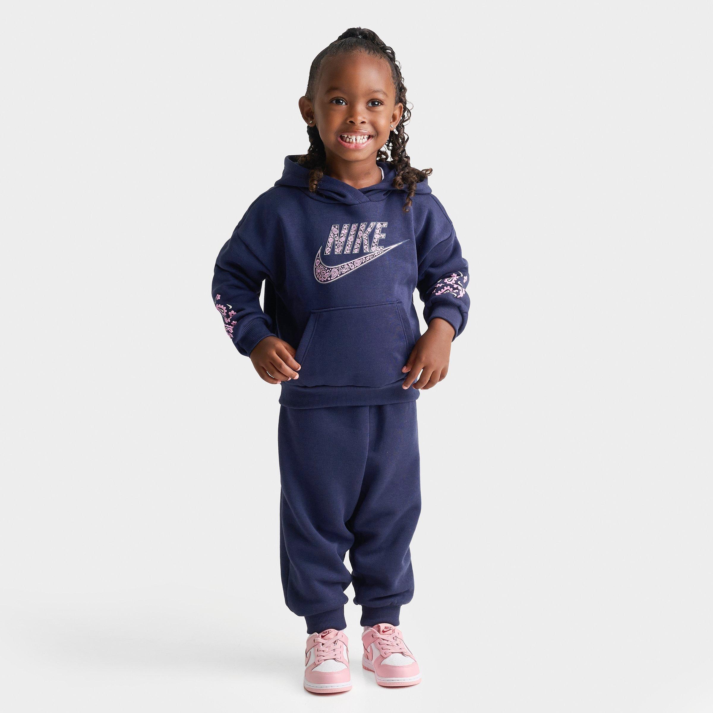 Nike Girls' Toddler Paisley Pullover Hoodie and Jogger Pants Set in Midnight Navy Size: 3T
