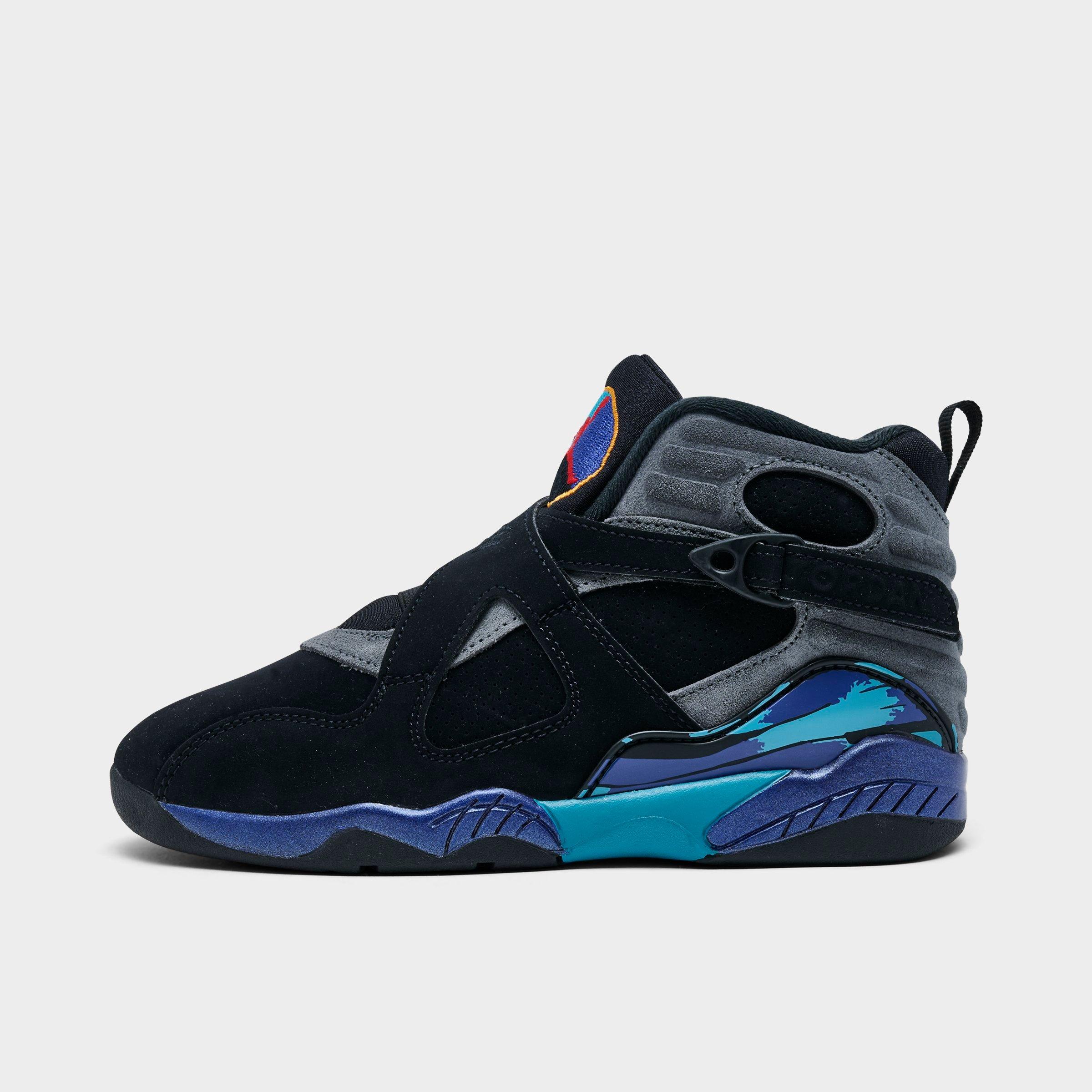 Jordan Little Kids Air Retro 8 Basketball Shoes in Black/Bright Concord/Aqua Tone Size: 1.0
