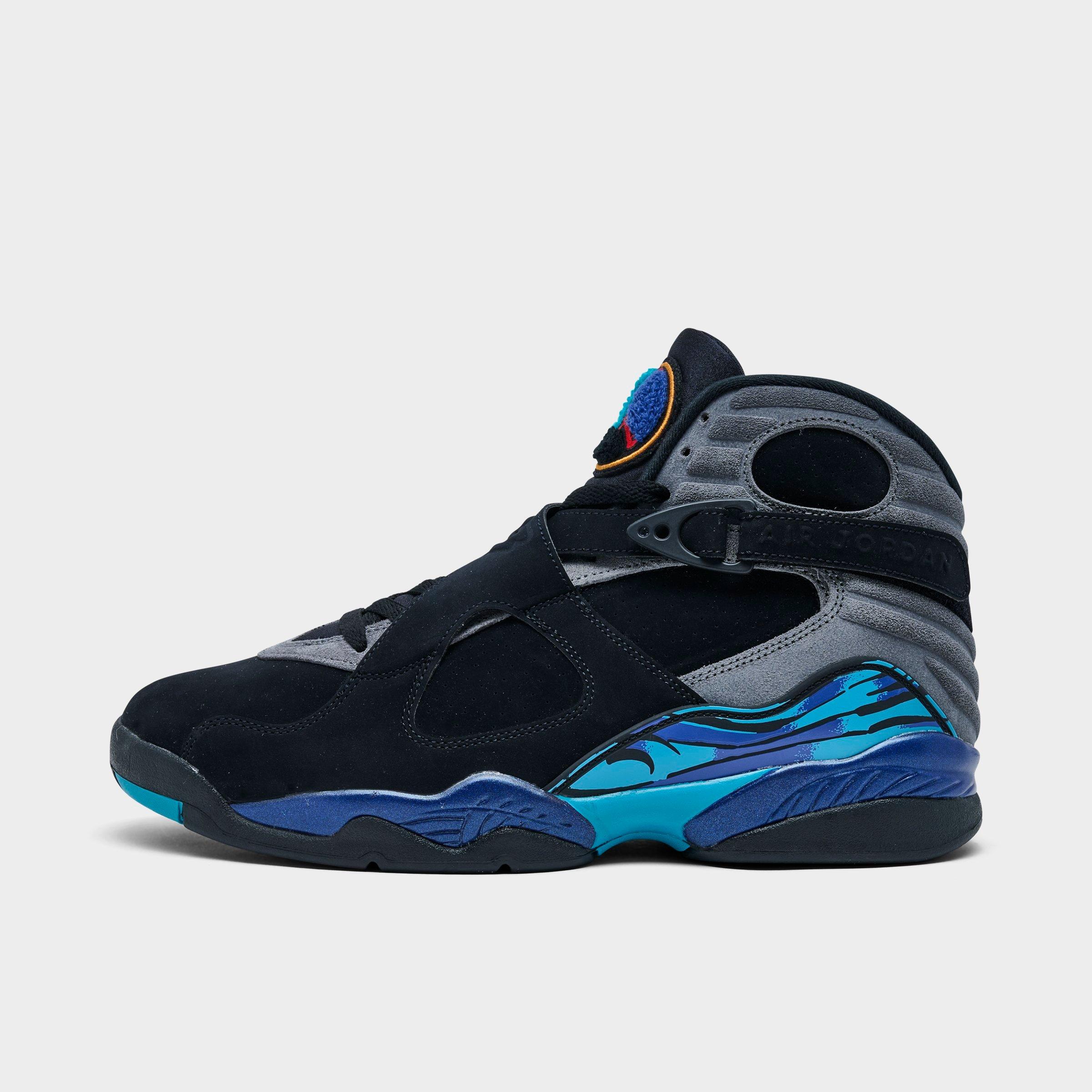 Jordan Men's Air Retro 8 Basketball Shoes in Black/Bright Concord/Aqua Tone Size: 7.5