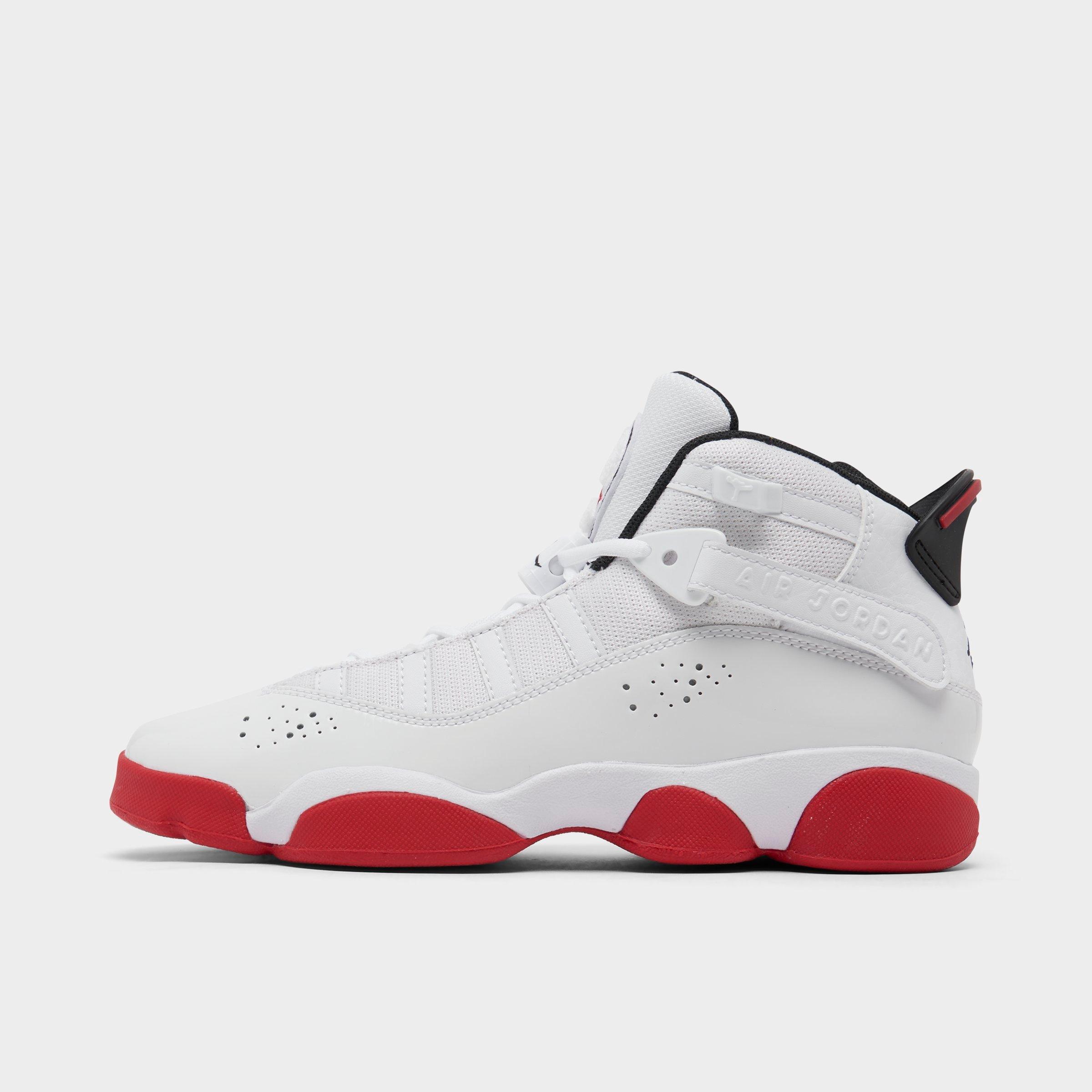 Jordan Big Kids 6 Rings Basketball Shoes in White/University Red/Black Size: 3.5