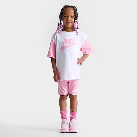 Nike Girls' Little Kids' Bf T-shirt And Bike Shorts Set In Pink Rise/white