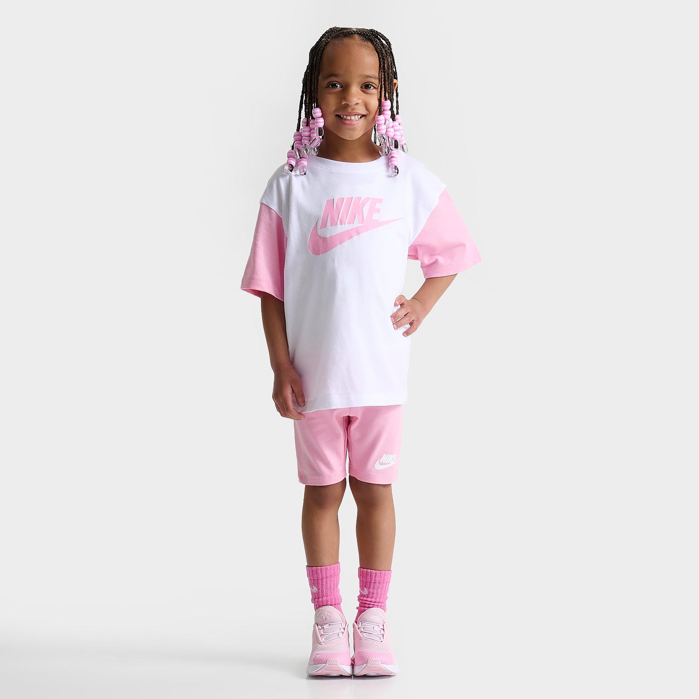Nike Girls' Little Kids' Bf T-shirt And Bike Shorts Set In Pink Rise/white