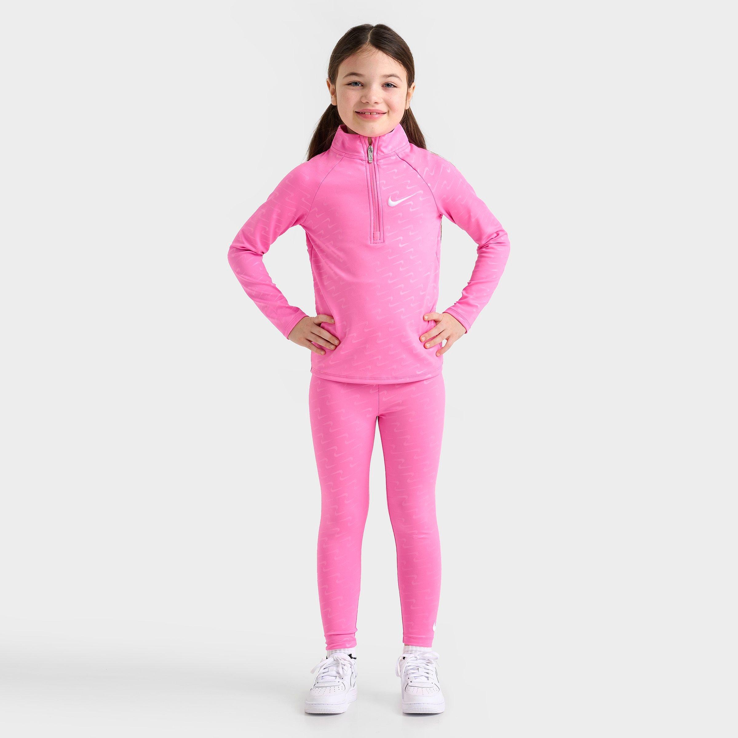 Nike Girls' Little Kids Swoosh Motion Quarter-Zip and Leggings Set in Playful Pink Size: 6X