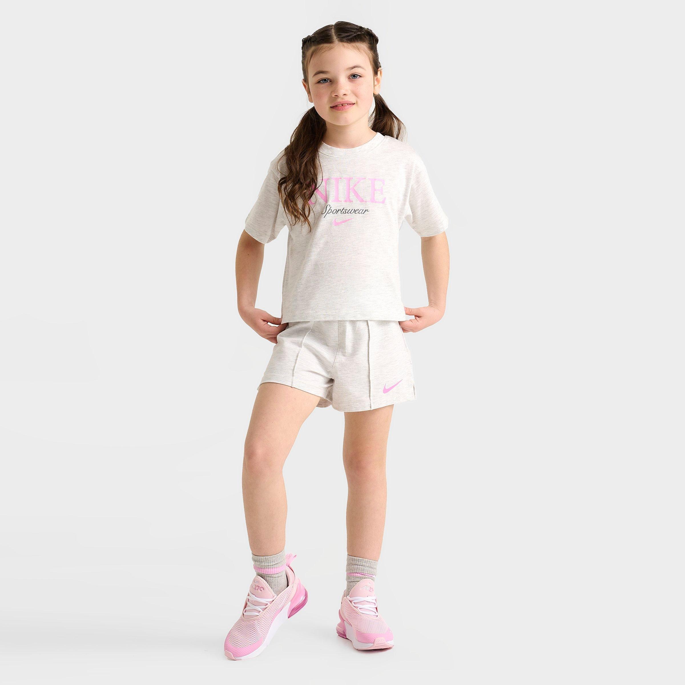 Nike Girls' Little Kids Sportswear T-Shirt and Shorts Set in Light Heather Grey Size: 6X