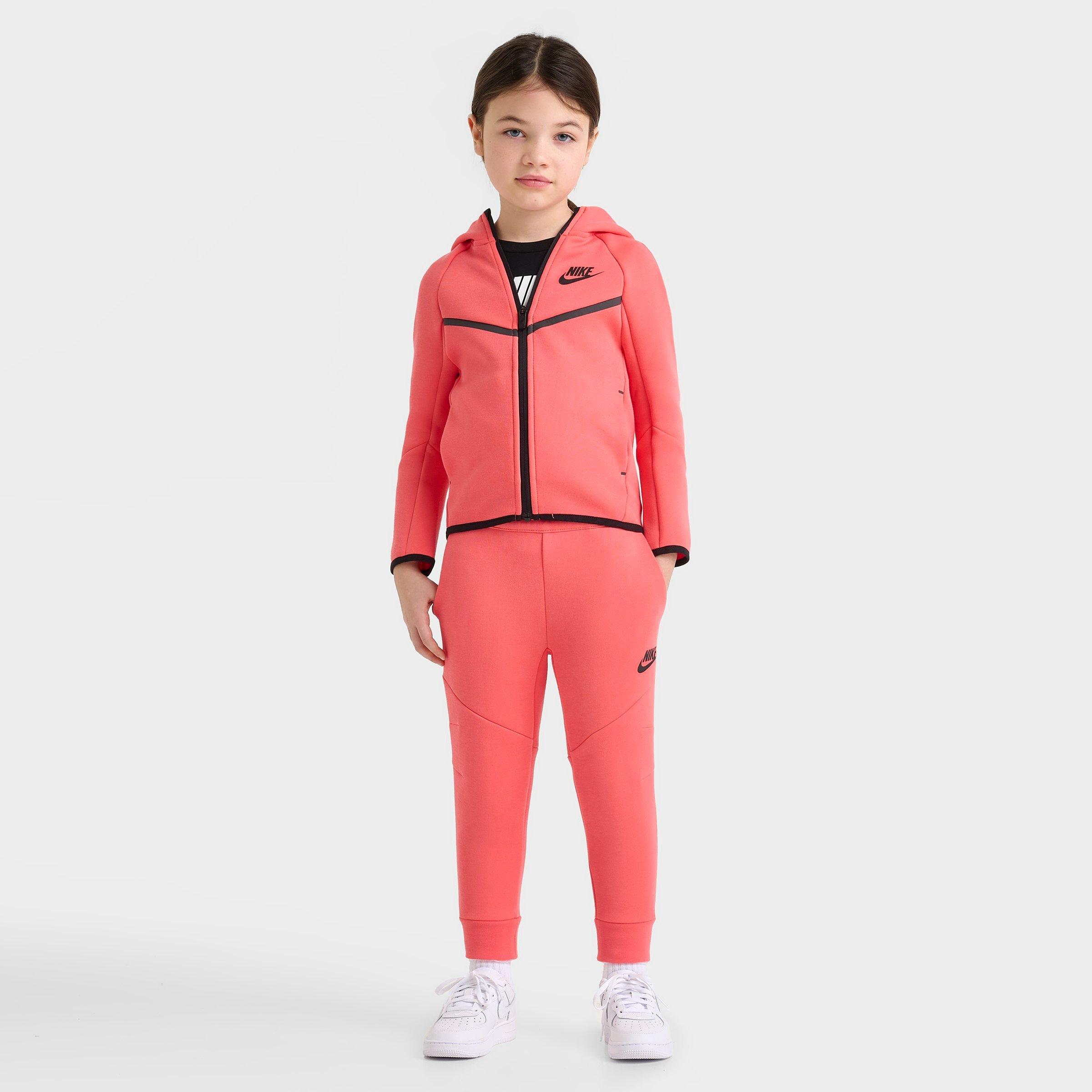 Nike Girls' Little Kids' Tech Fleece Full-Zip Hoodie Set in Orange/Magic Ember Size 4 Cotton/Polyester/Fleece