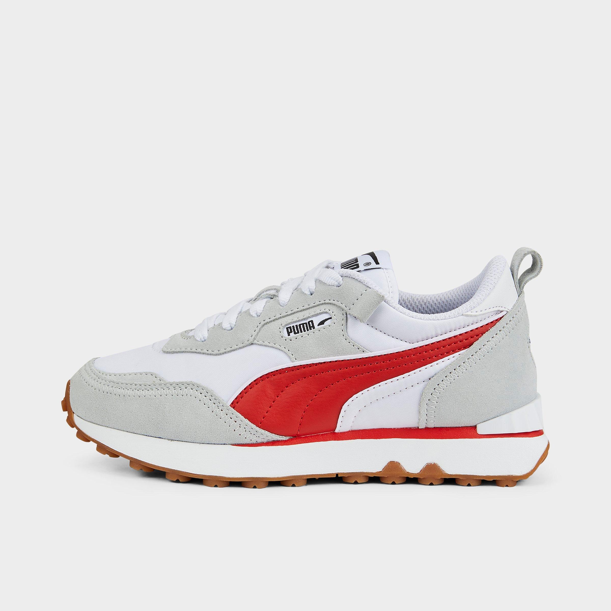Big Kids Puma Rider FV Essentials Casual Shoes in PUMA WHITE-PLATINUM Size: 4.0