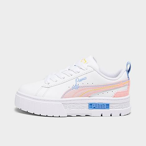 Puma Girls' Little Kids' Mayze Sweater Weather Platform Casual Shoes In  White/blissful Blue/peach Smoothie