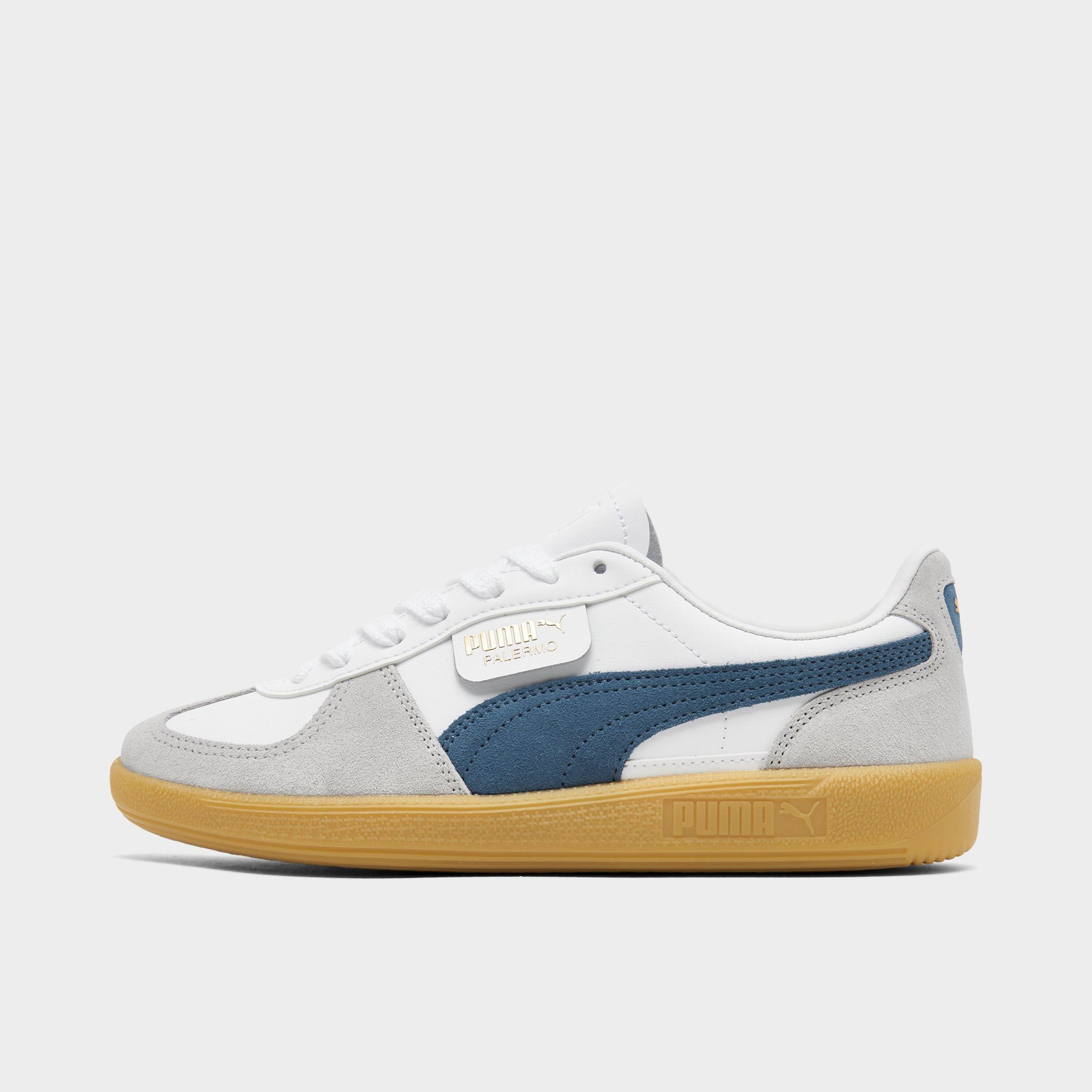 Men's Puma Palermo Leather Low Casual Shoes in Puma White/Blue Horizon/Gum Size: 7.5