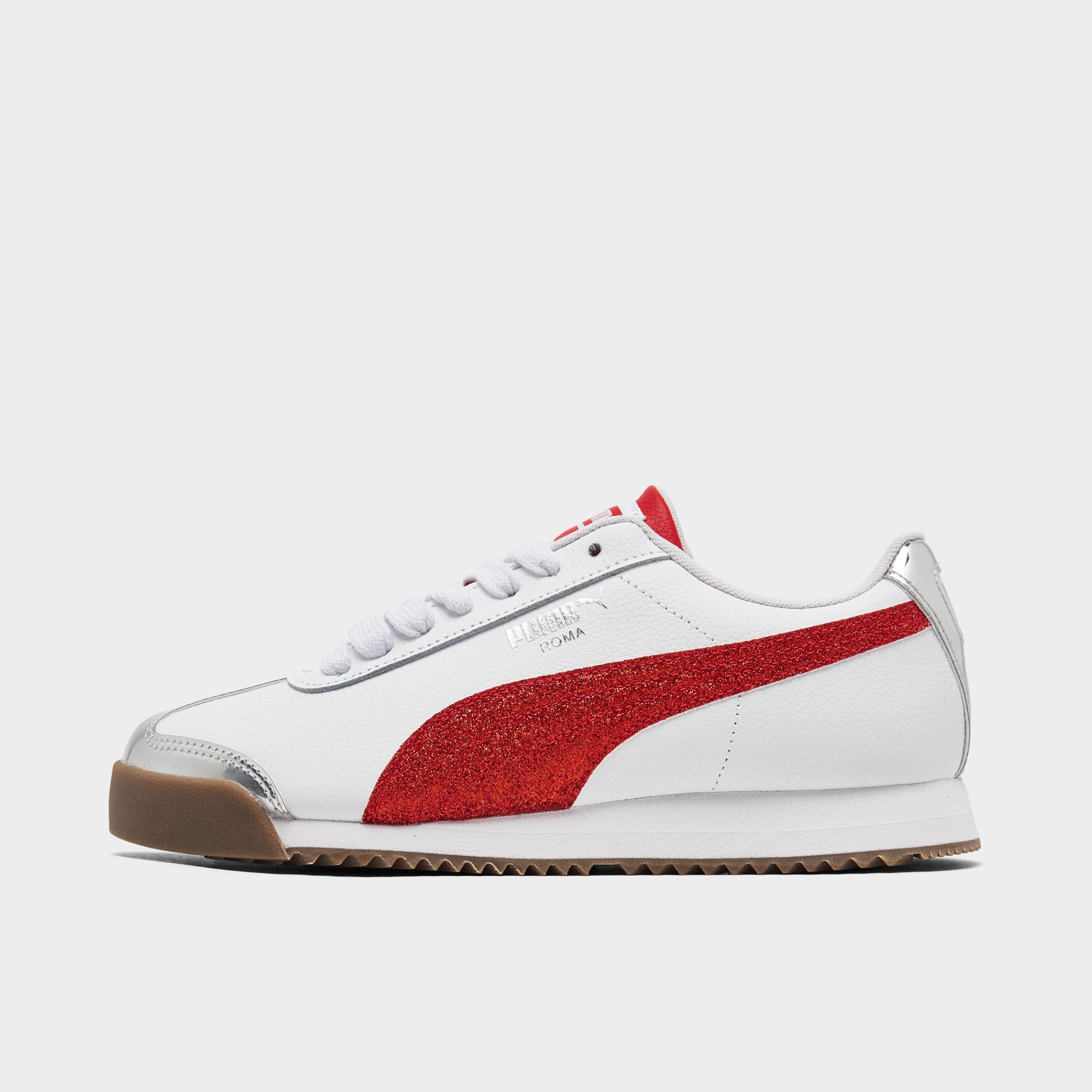 Puma Girls' Big Kids' Roma 24 Holiday Glitz Casual Shoes In  White/for All Time Red/ Silver