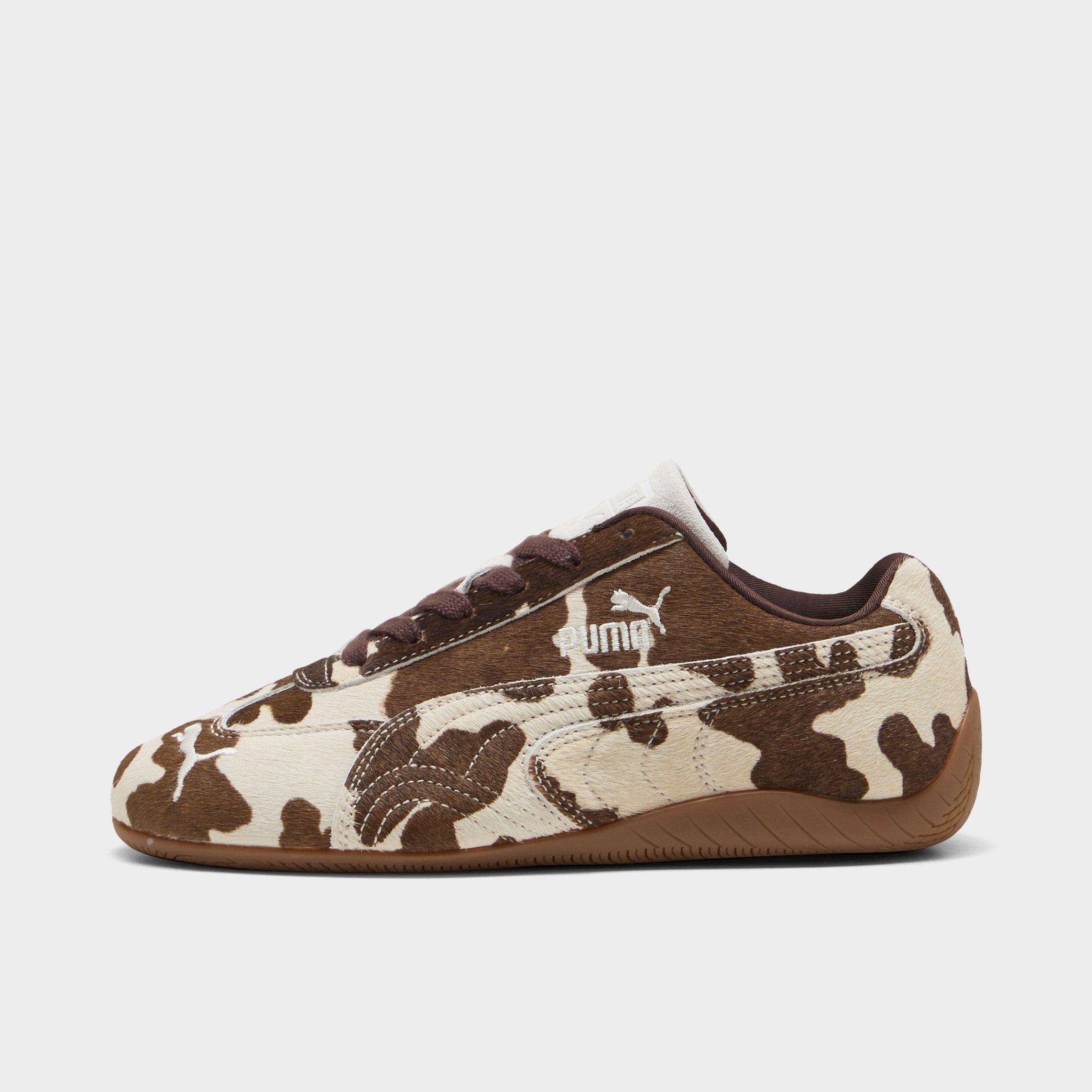 Women's Puma Speedcat OG Cow Print Casual Shoes in Chocolate Brown/Gum Size: 7.5