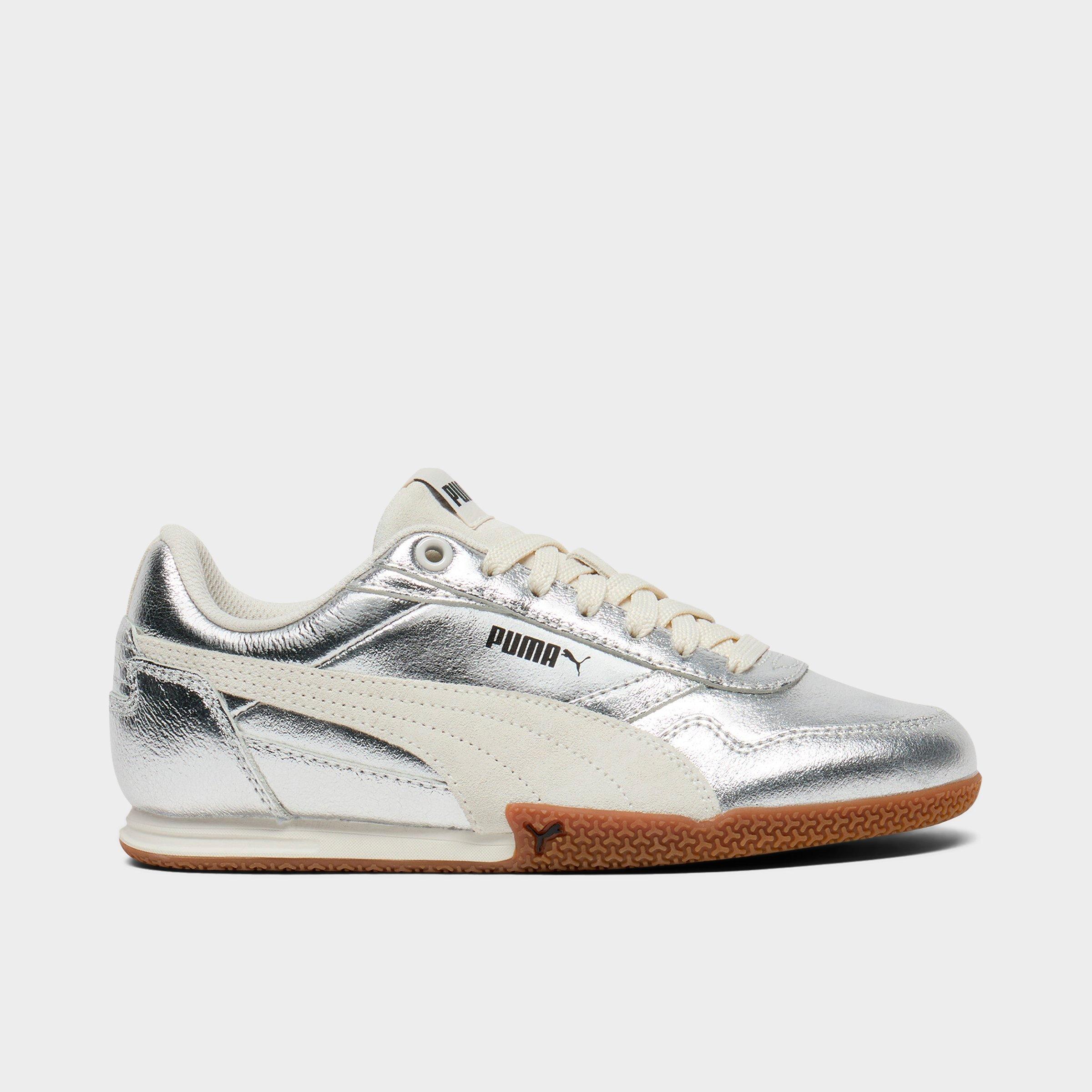 Girls' Big Kids Puma Bella Donna Metallic Casual Shoes in Puma Silver/Vapor Grey/Puma Black Size: 5.5
