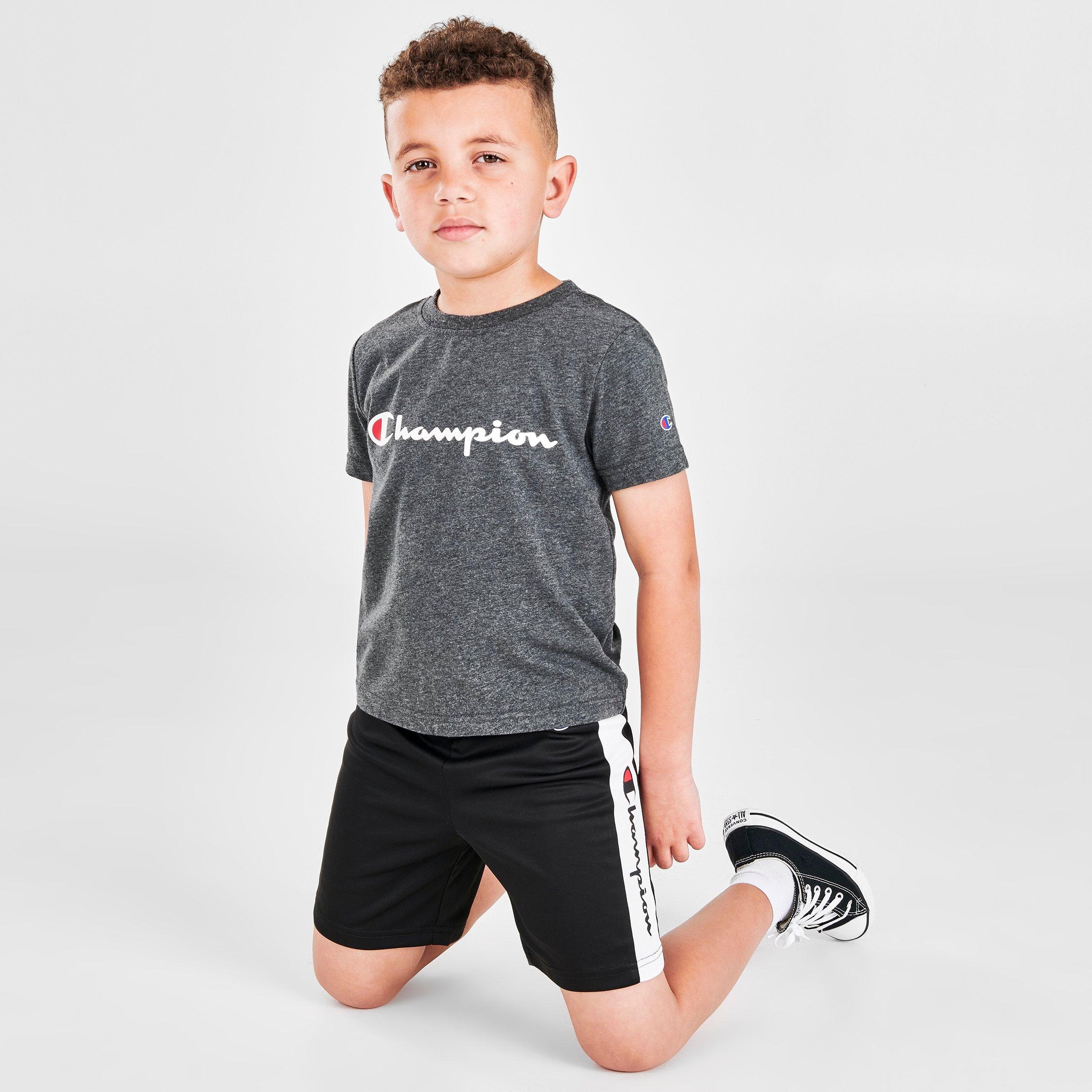 Champion Boys Little Kids Classic Script T shirt And Shorts Set In Grey black ModeSens