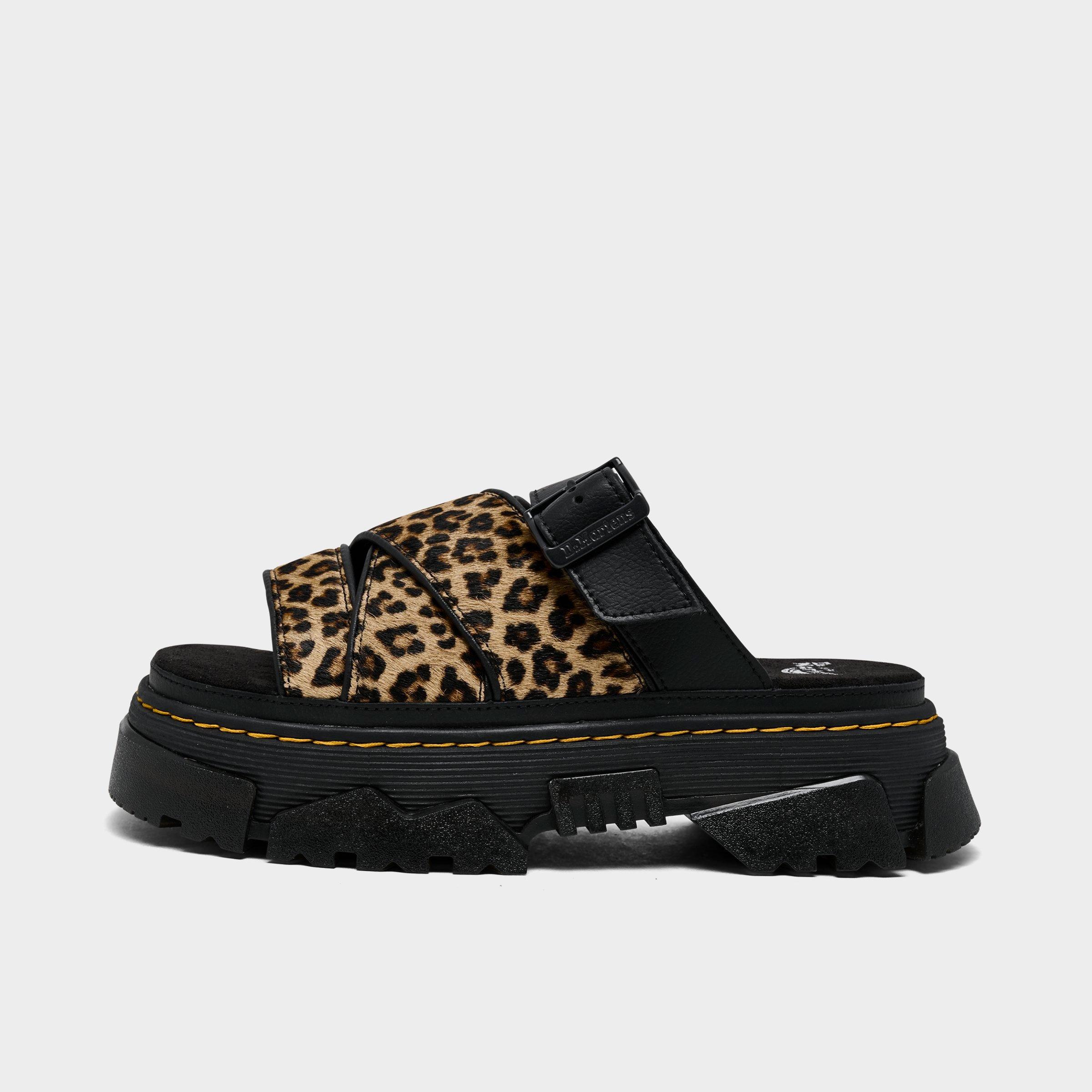 Dr. Martens Women's Mattison Slide Sandals in Black/Animal Print/Leopard Size 8 Leather/Suede